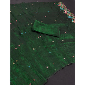 Green Sheer Chiffon Saree with Artistic Floral Sequins Work