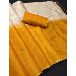 Solid Color Chikoo & Mustard Saree in Art Silk with Decorative Ends