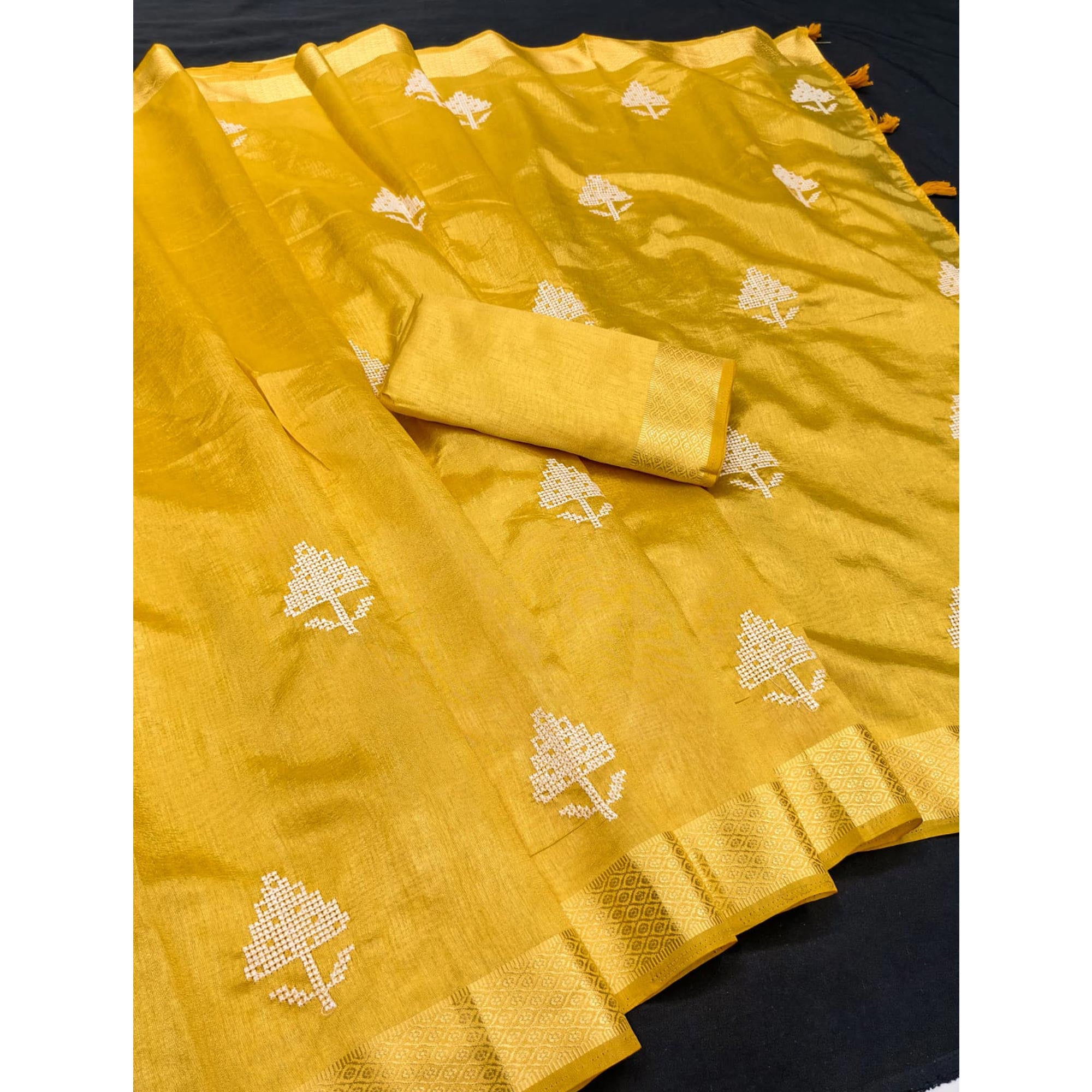 Yellow Embroidered Art Silk Saree Adorned with Classic Zari Weaving Details