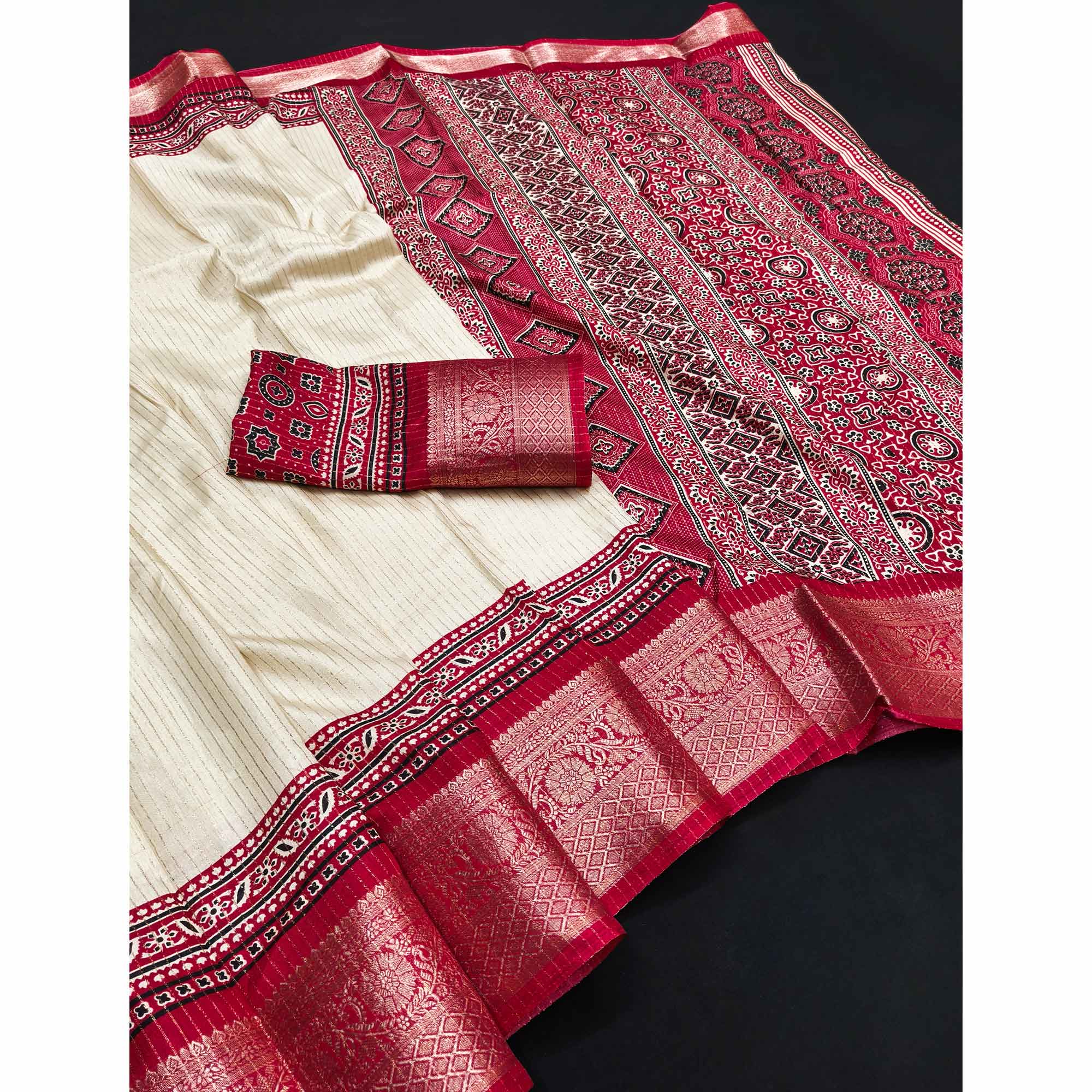 Graceful Light Chikoo Dola Silk Saree Featuring Striped Weave & Floral Border