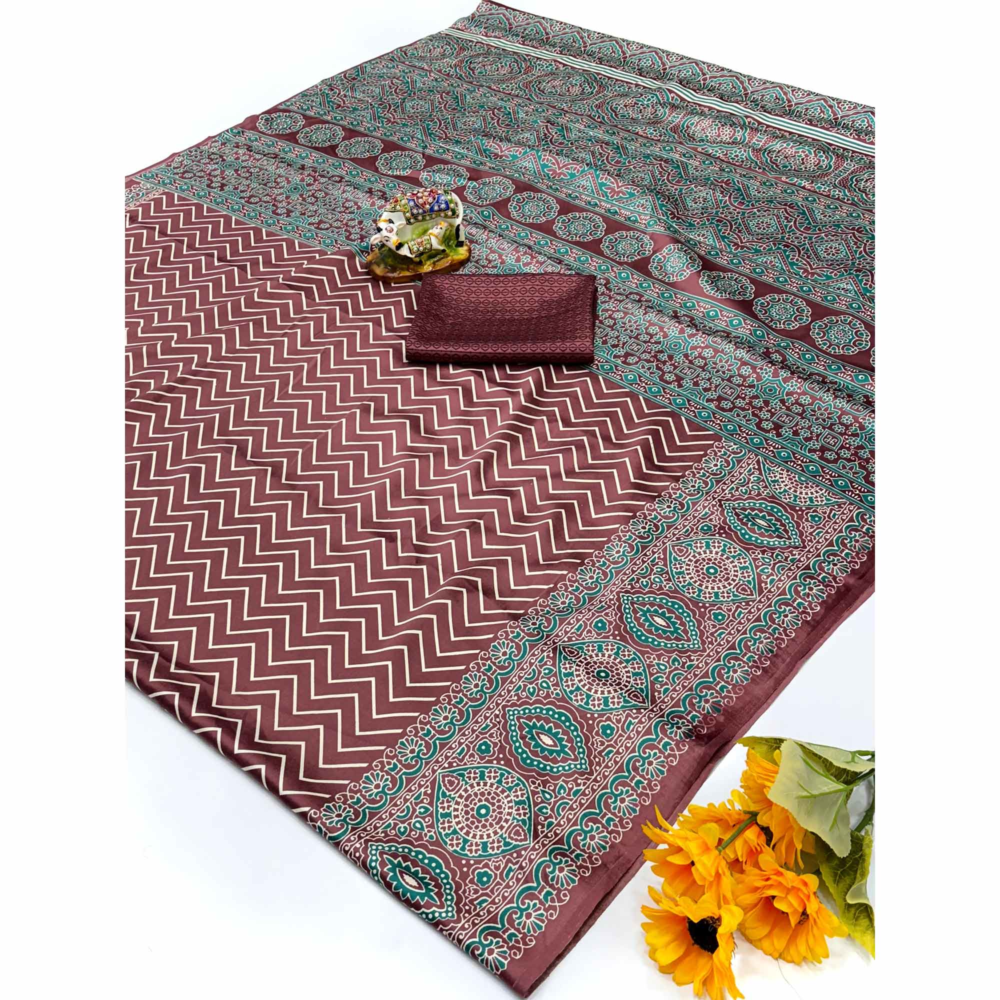 Chic Brown Crepe Saree with Contemporary Striped Print for Party and Festive Wear