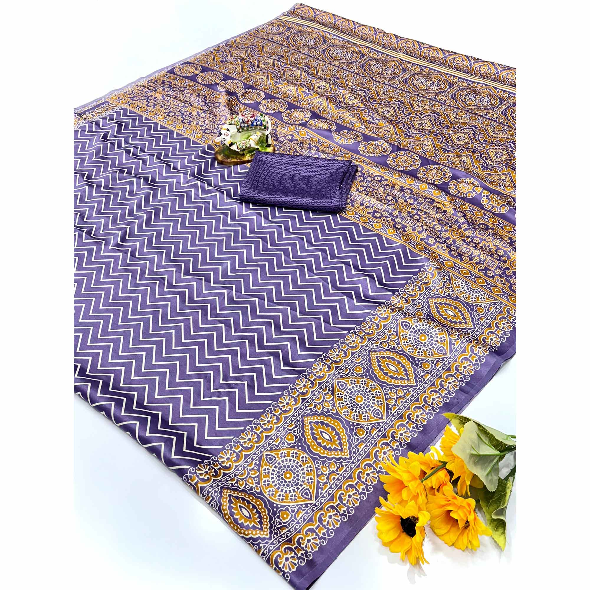 Chic Purple Crepe Saree with Contemporary Striped Print for Party and Festive Wear