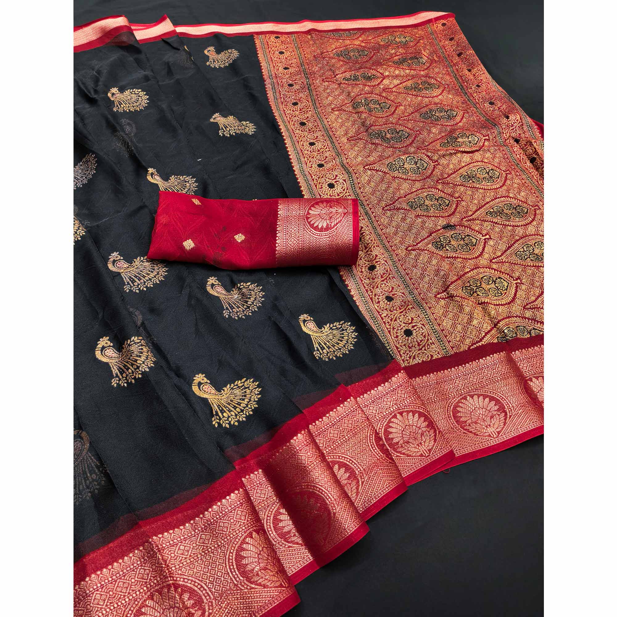 Festive Black Dola Silk Saree Enhanced with Ornate Zari Weaving