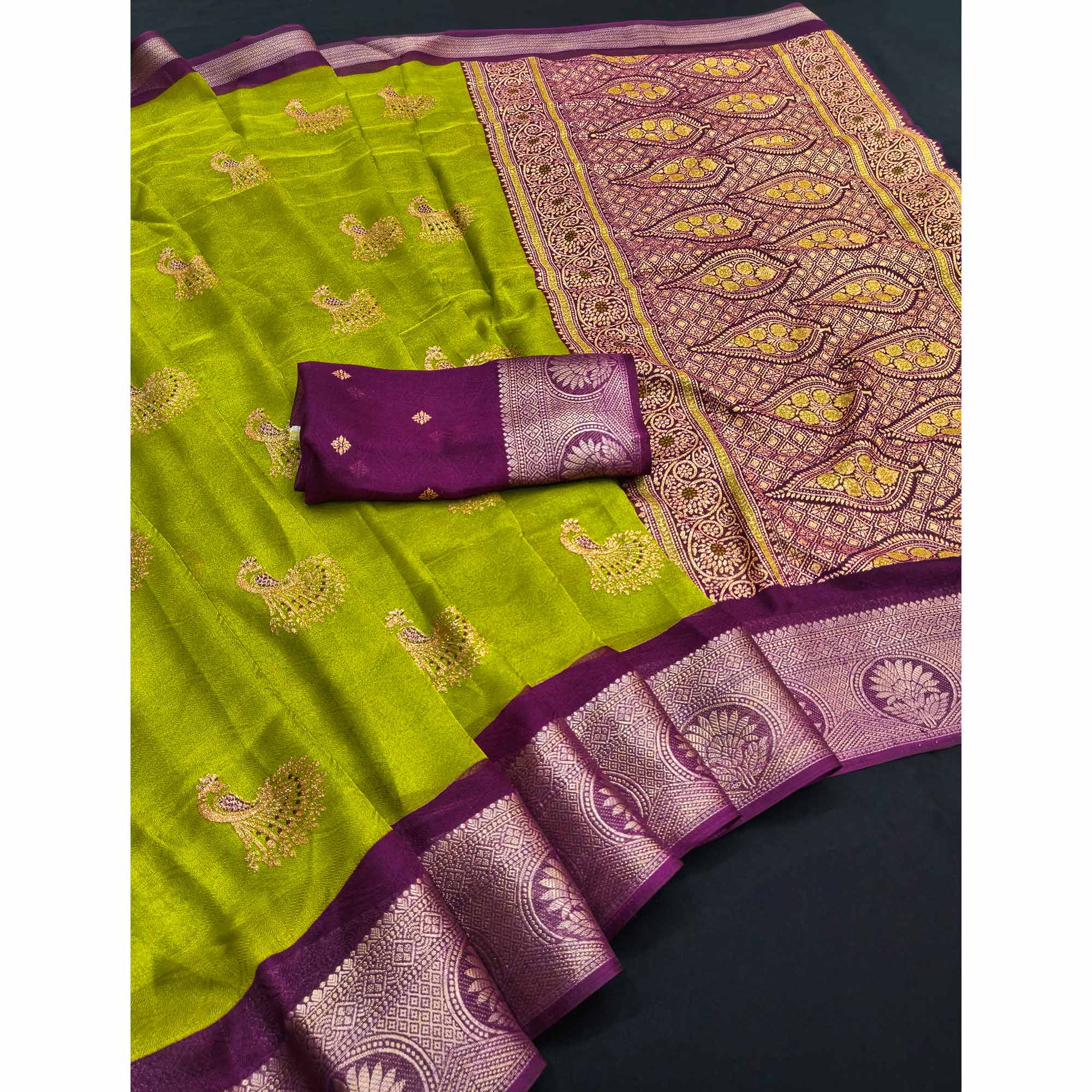Festive Light Green Dola Silk Saree Enhanced with Ornate Zari Weaving