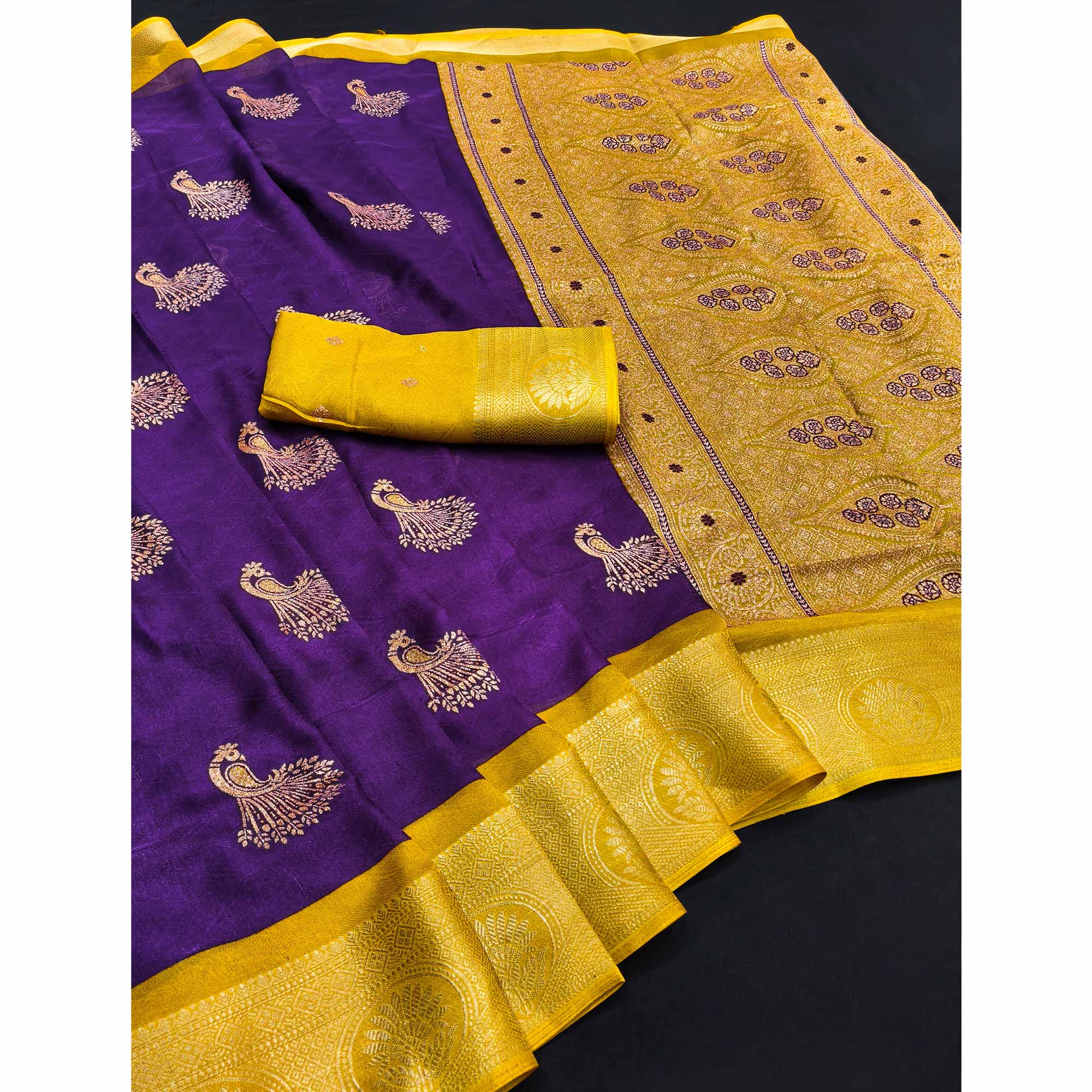 Festive Purple Dola Silk Saree Enhanced with Ornate Zari Weaving