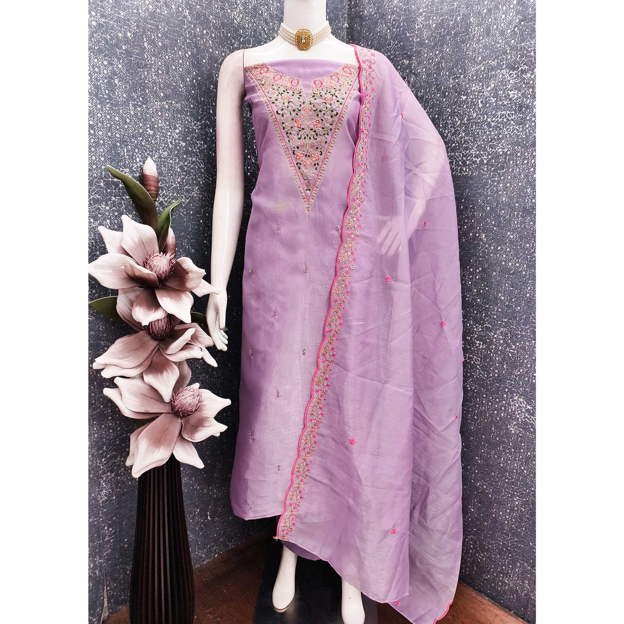 Vibrant Purple Art Silk Dress Fabric with Timeless Golden Thread Embellishment