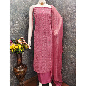 Stunning Rani Pink Floral Embroidery With Sparkling Sequins Work Georgette Dress Material