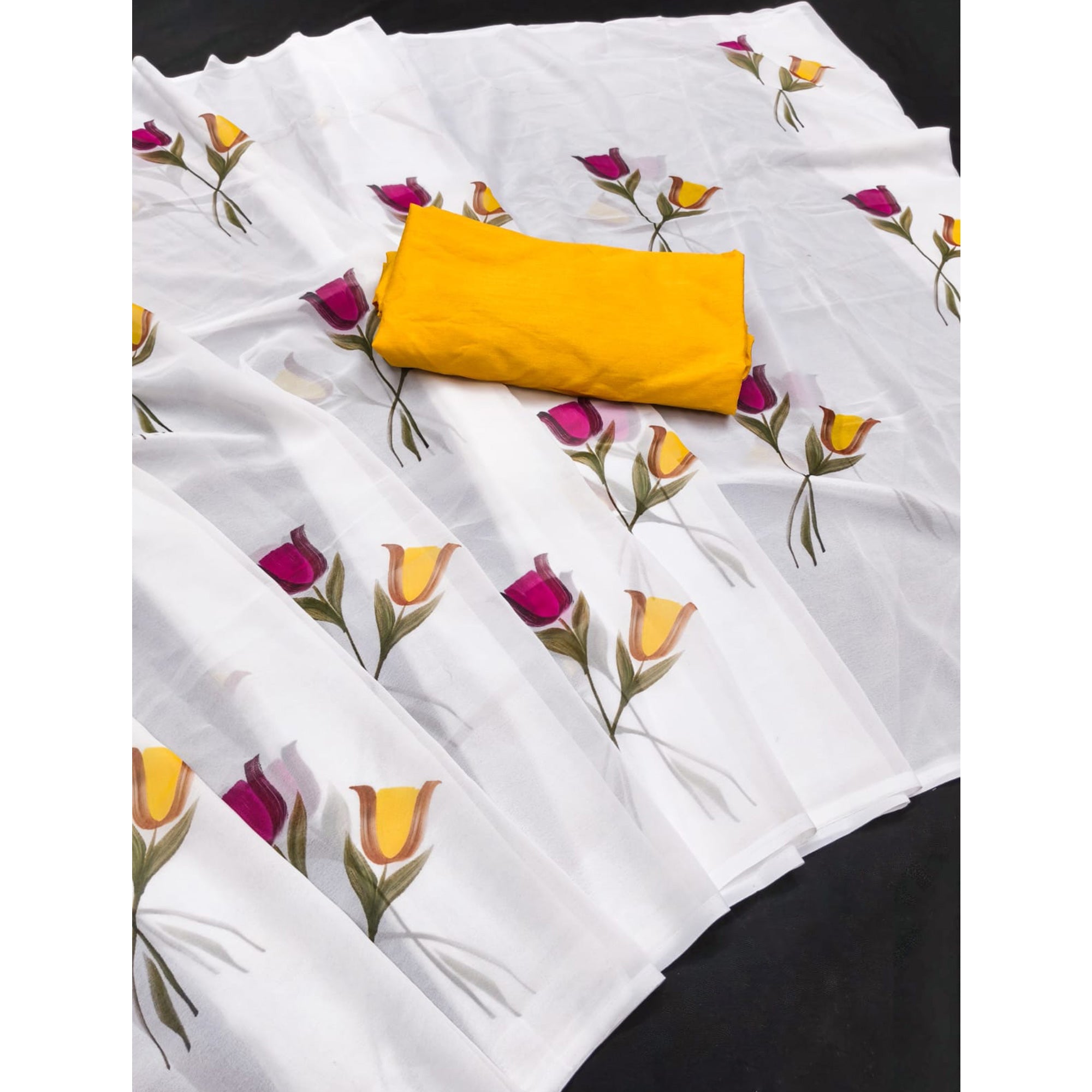 Soft White Floral Georgette Saree Designed for Partywear Looks