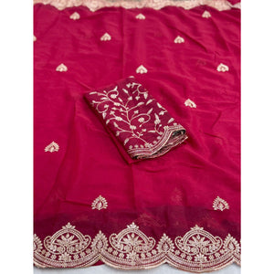 Gorgeous Pink Floral Embroidered Georgette Saree Accented With Luxurious Zari Work