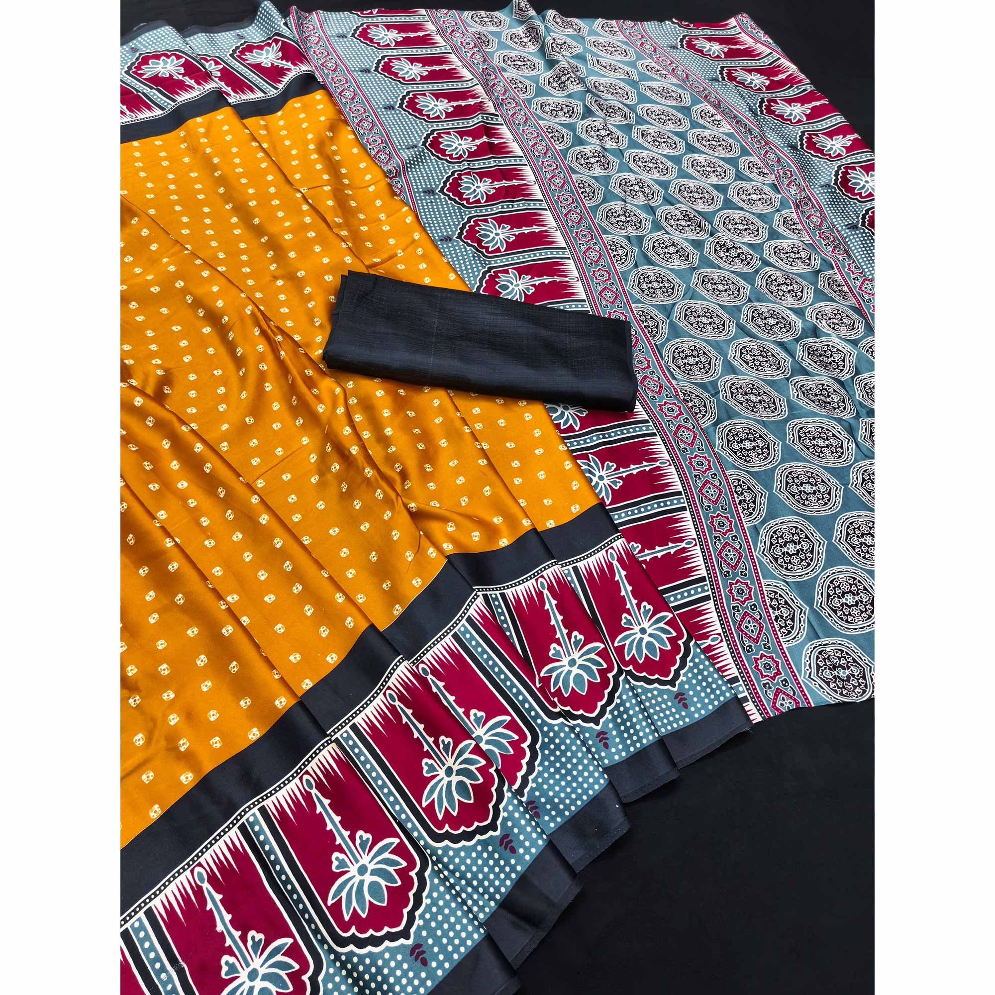 Classic Mustard Crepe Silk Saree Enhanced with Bandhani Work for Timeless Appeal