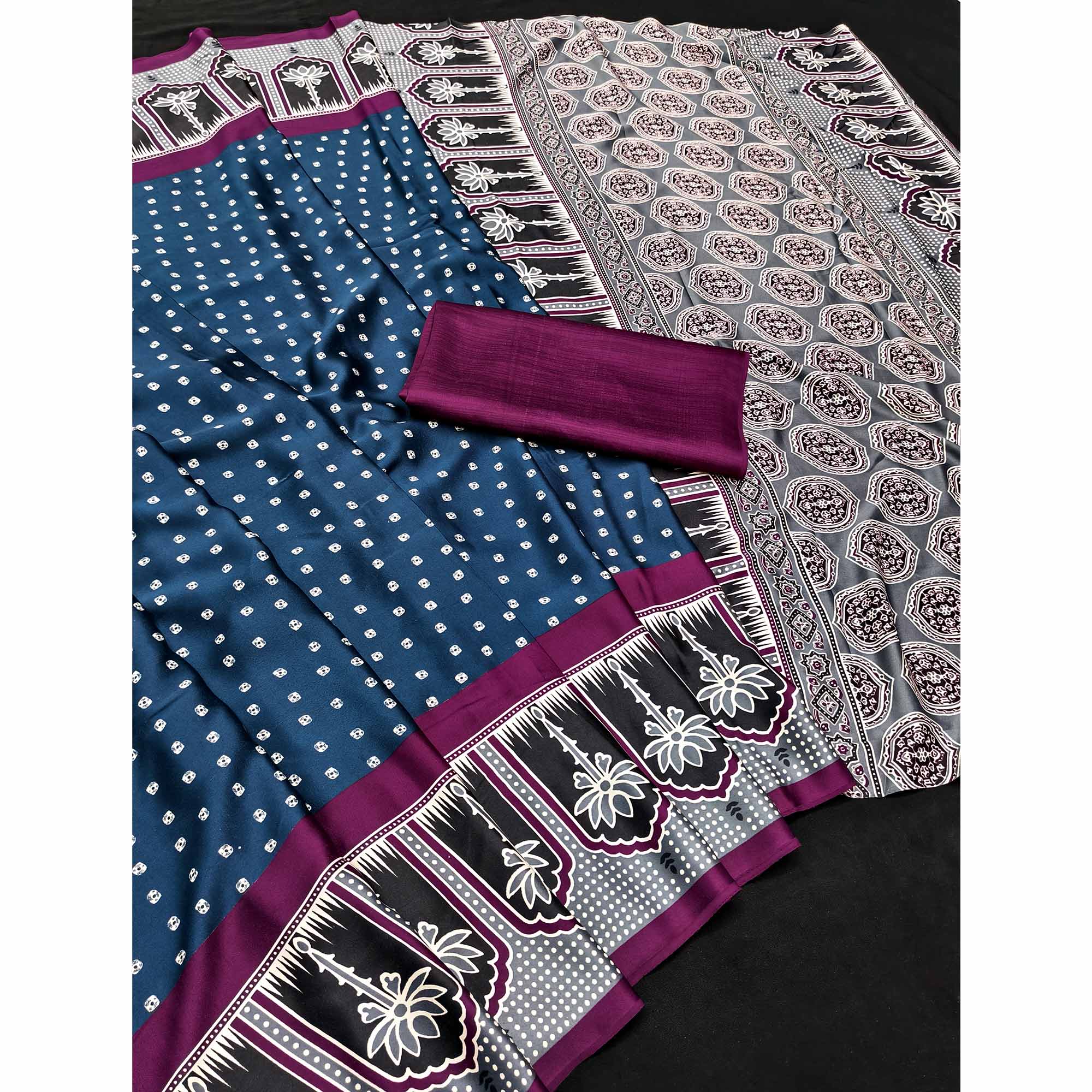 Classic Navy Blue Crepe Silk Saree Enhanced with Bandhani Work for Timeless Appeal