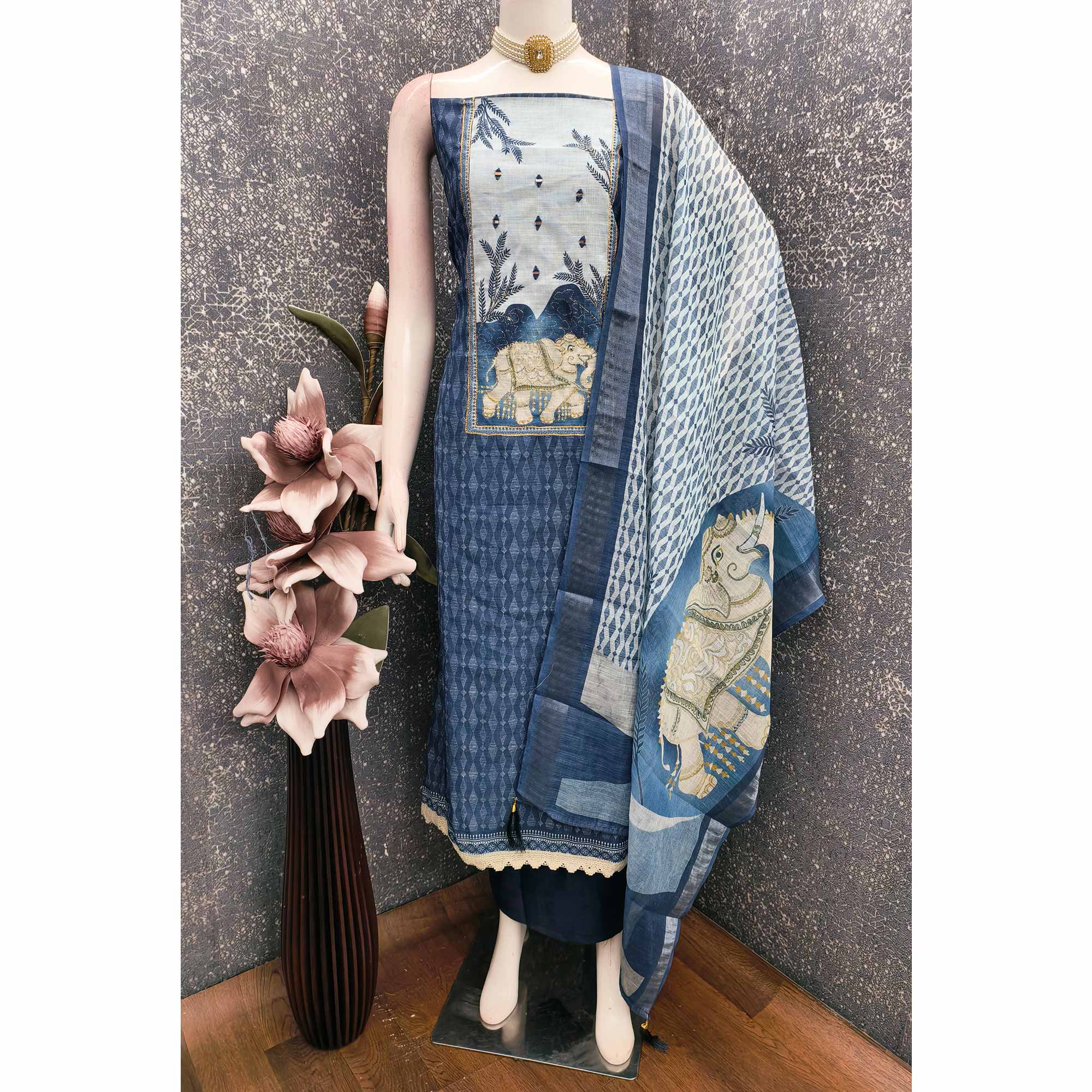 Blue Premium Woven Linen Dress Material for Comfortable Styling