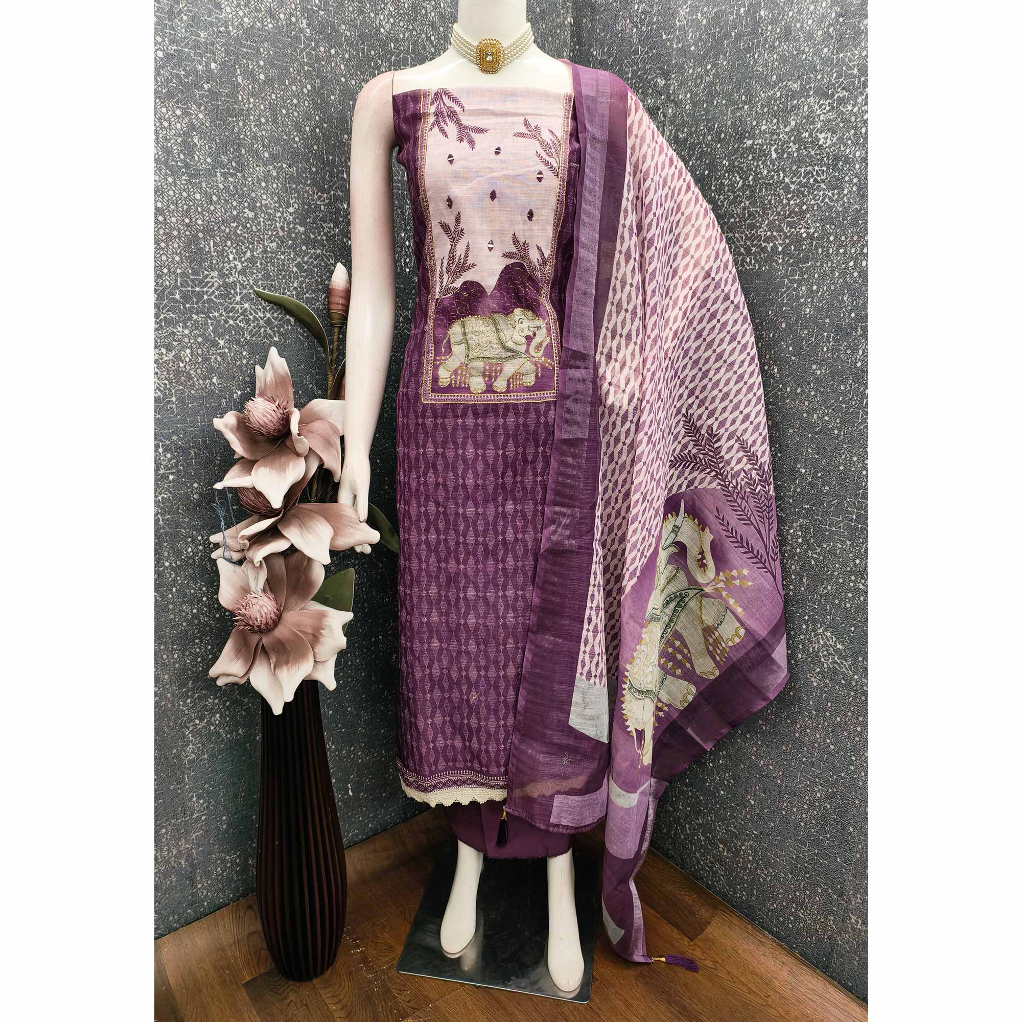 Purple Premium Woven Linen Dress Material for Comfortable Styling