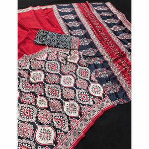 Red Premium Crepe Silk Lightweight Saree Adorned with Classic Ajrakh Patterns