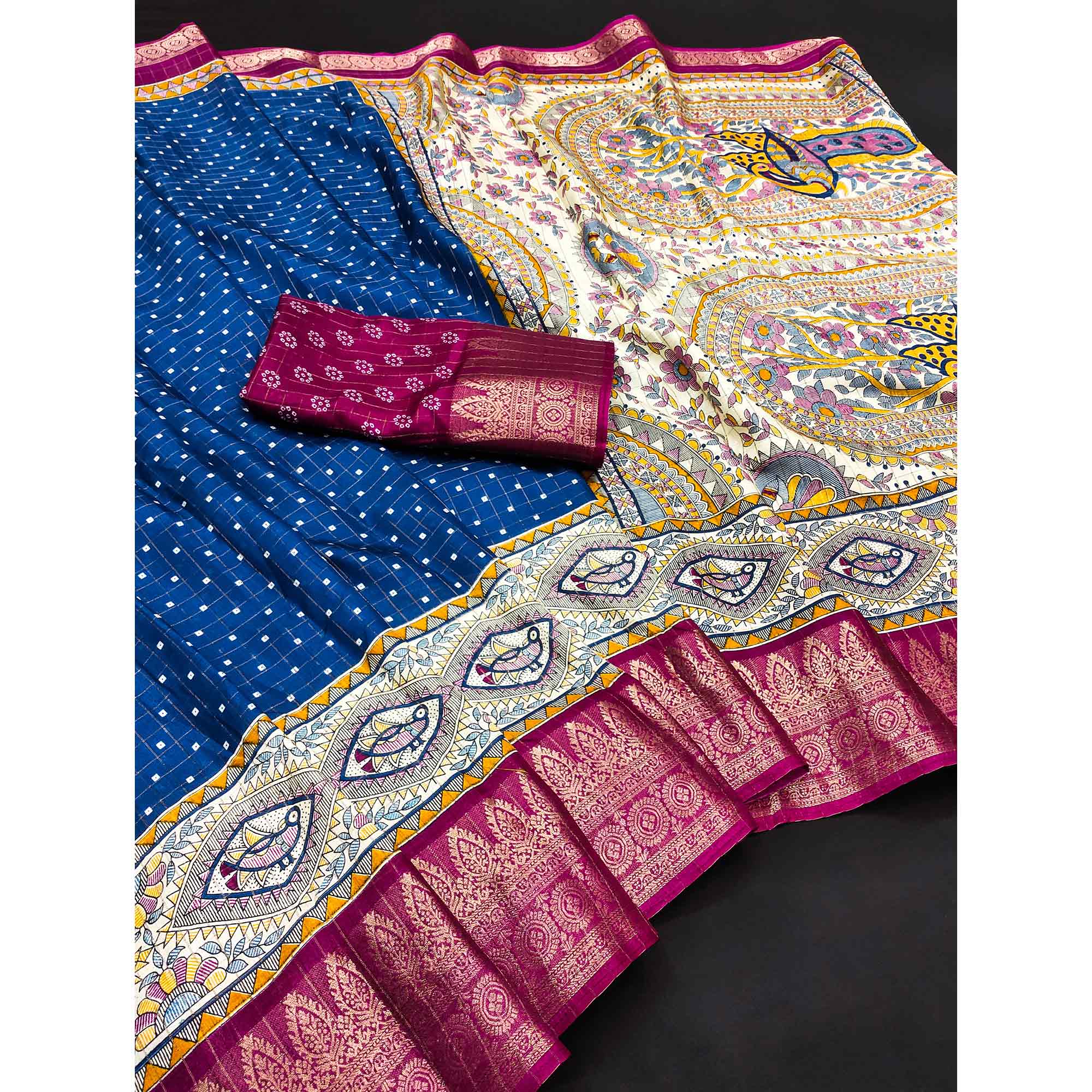 Blue Madhubani Work Woven Dola Silk Saree
