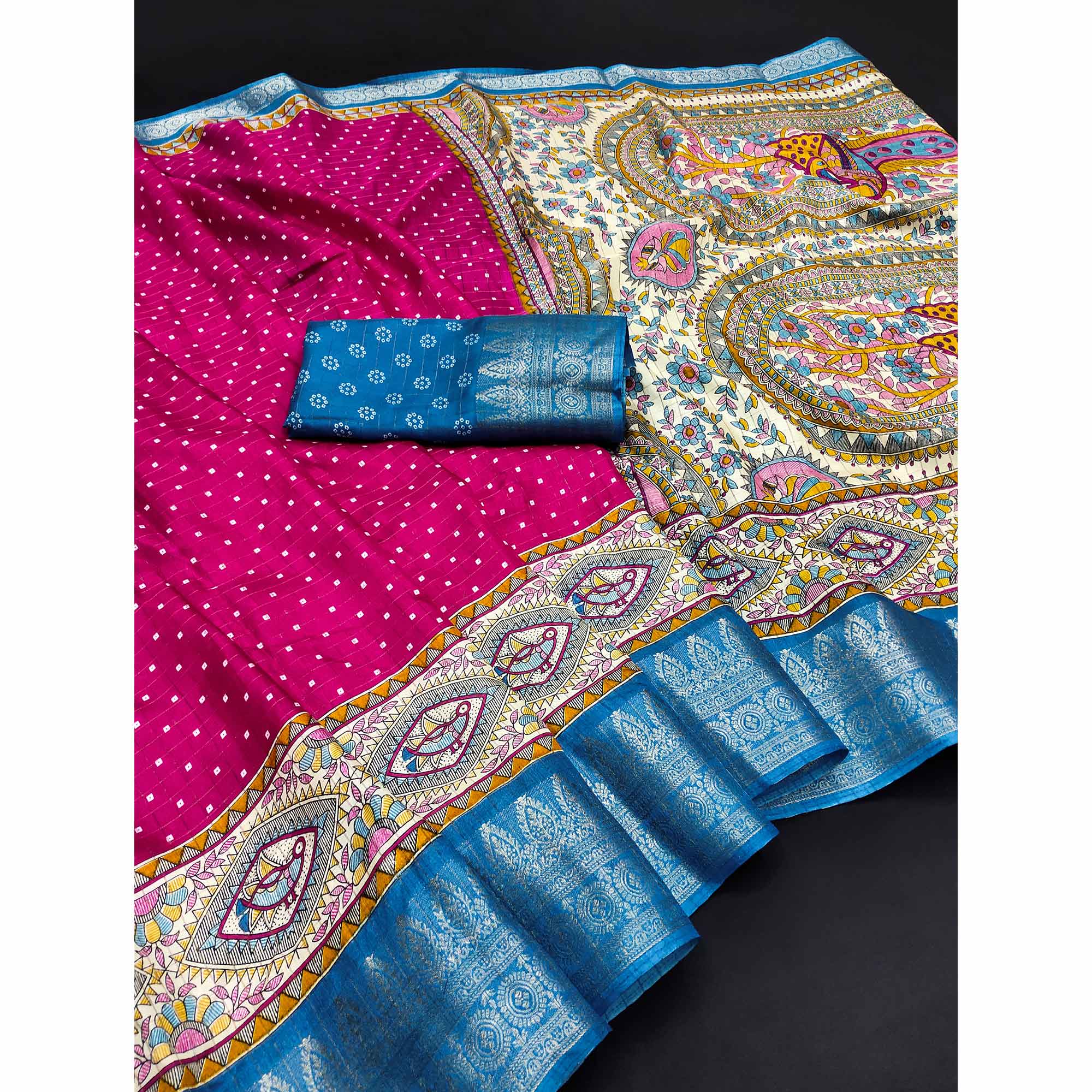 Pink Madhubani Work Woven Dola Silk Saree