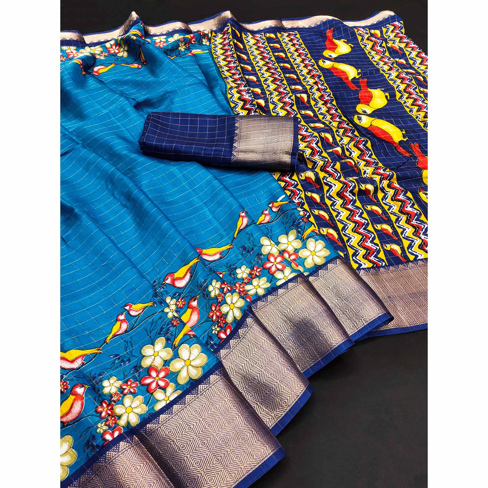 Rama Blue Madhubani Work Woven Dola Silk Saree
