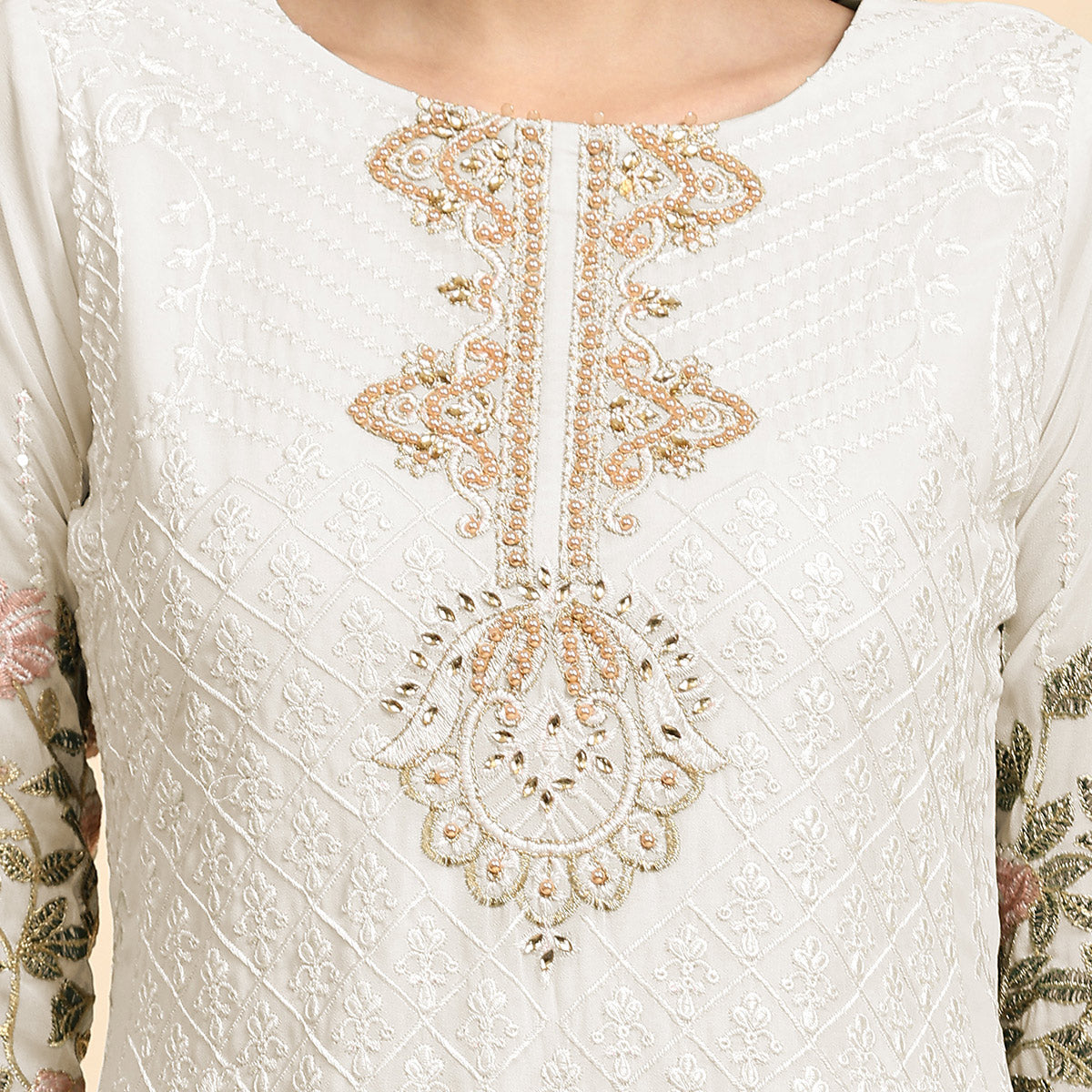 White Embroidered Georgette Semi Stitched Pakistani Suit