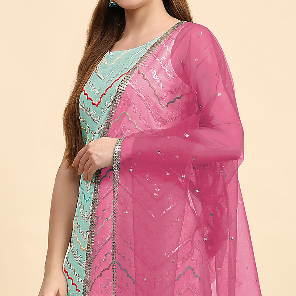 Blue Sequins Embroidered Georgette Semi Stitched Suit