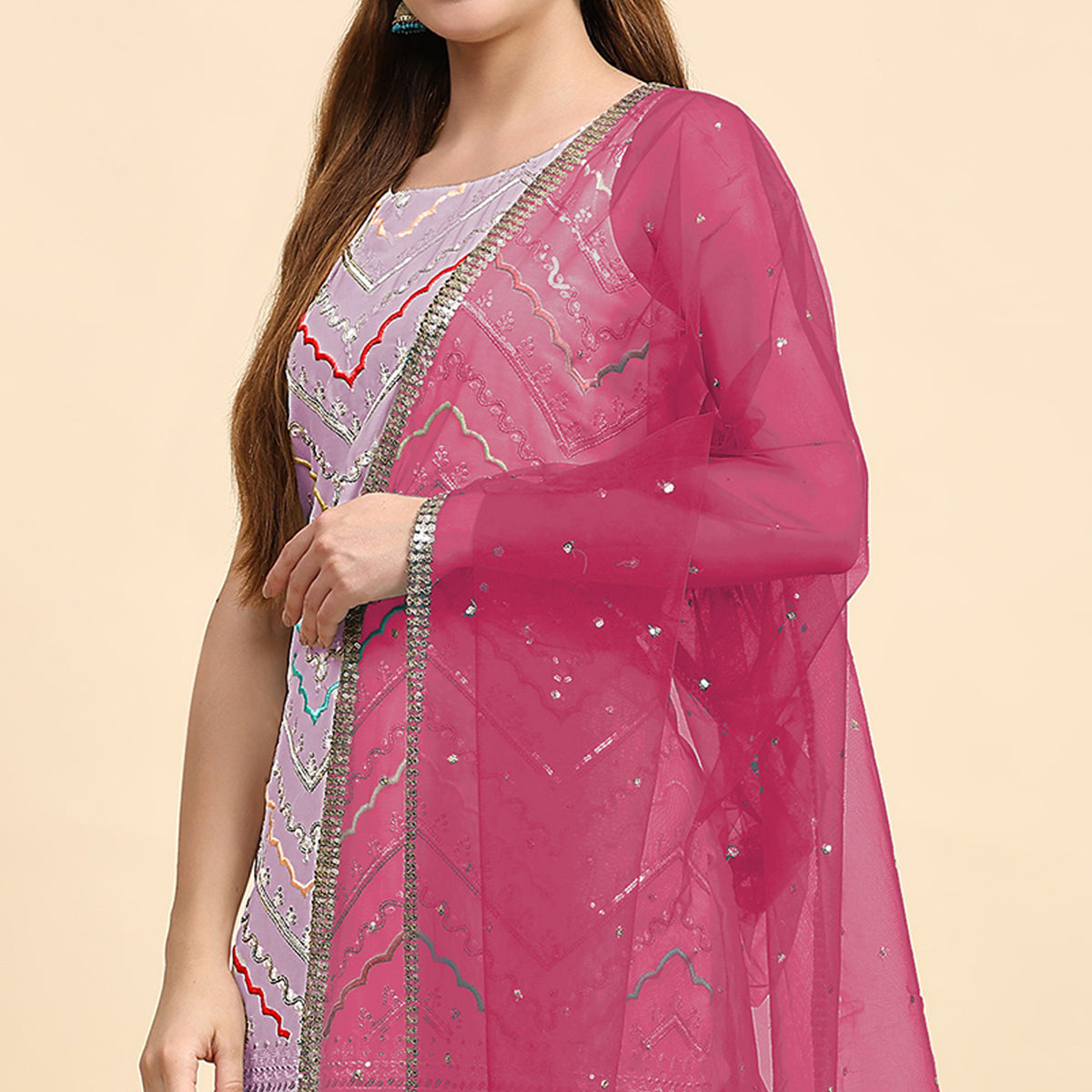 Purple Sequins Embroidered Georgette Semi Stitched Suit