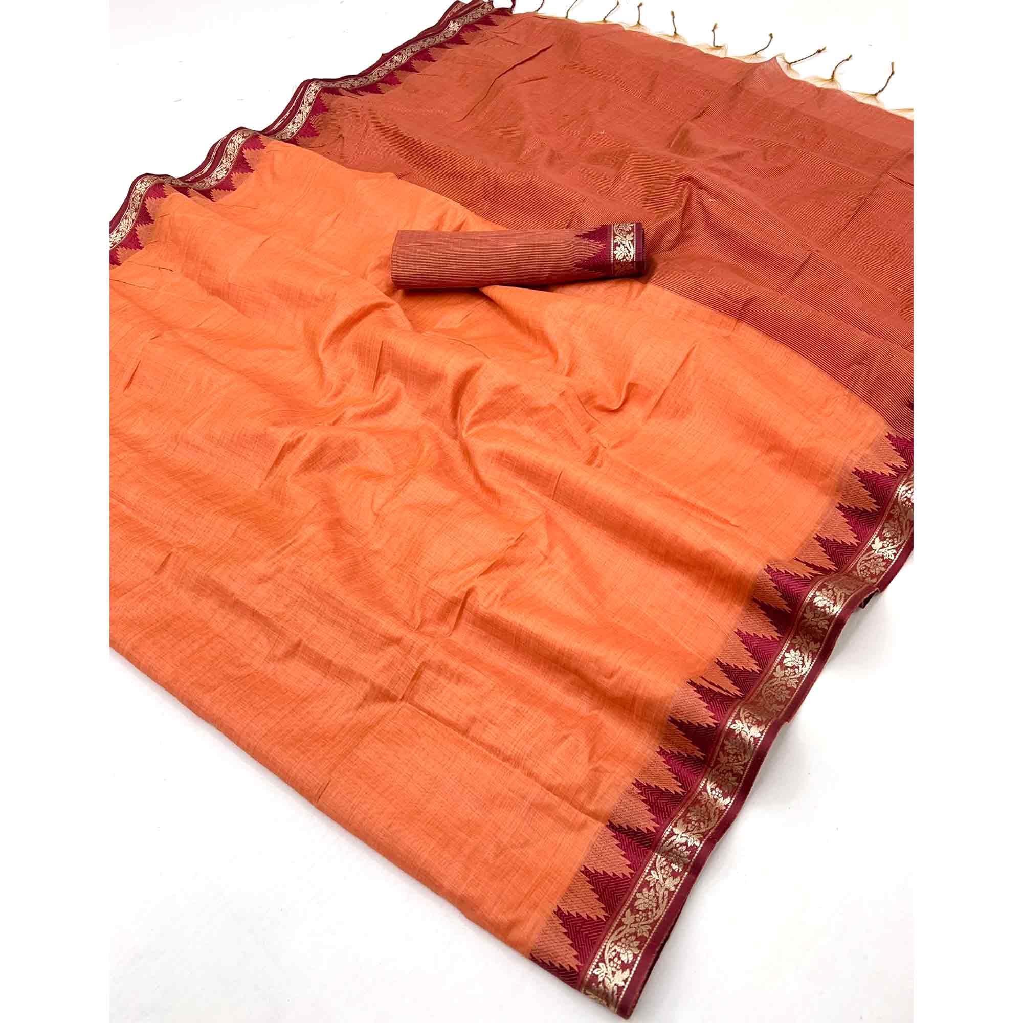 Orange Pure Silk Handloom Saree with Intricate Jacquard Weave