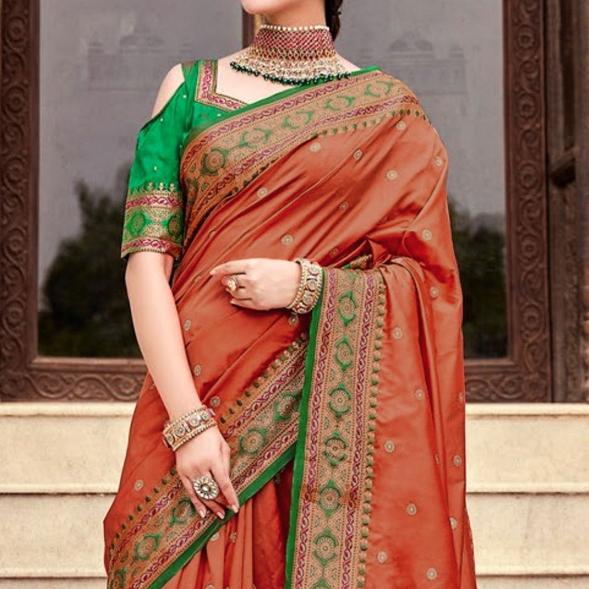 Peach Woven Pure Silk Saree With With Tassels
