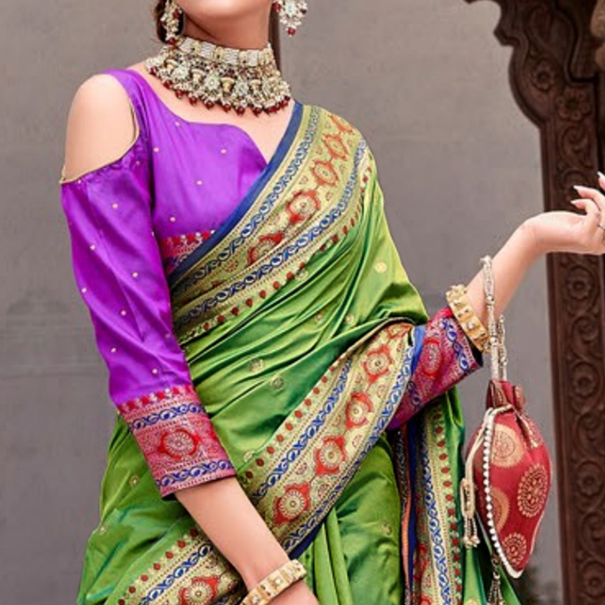 Green Woven Pure Silk Saree With With Tassels