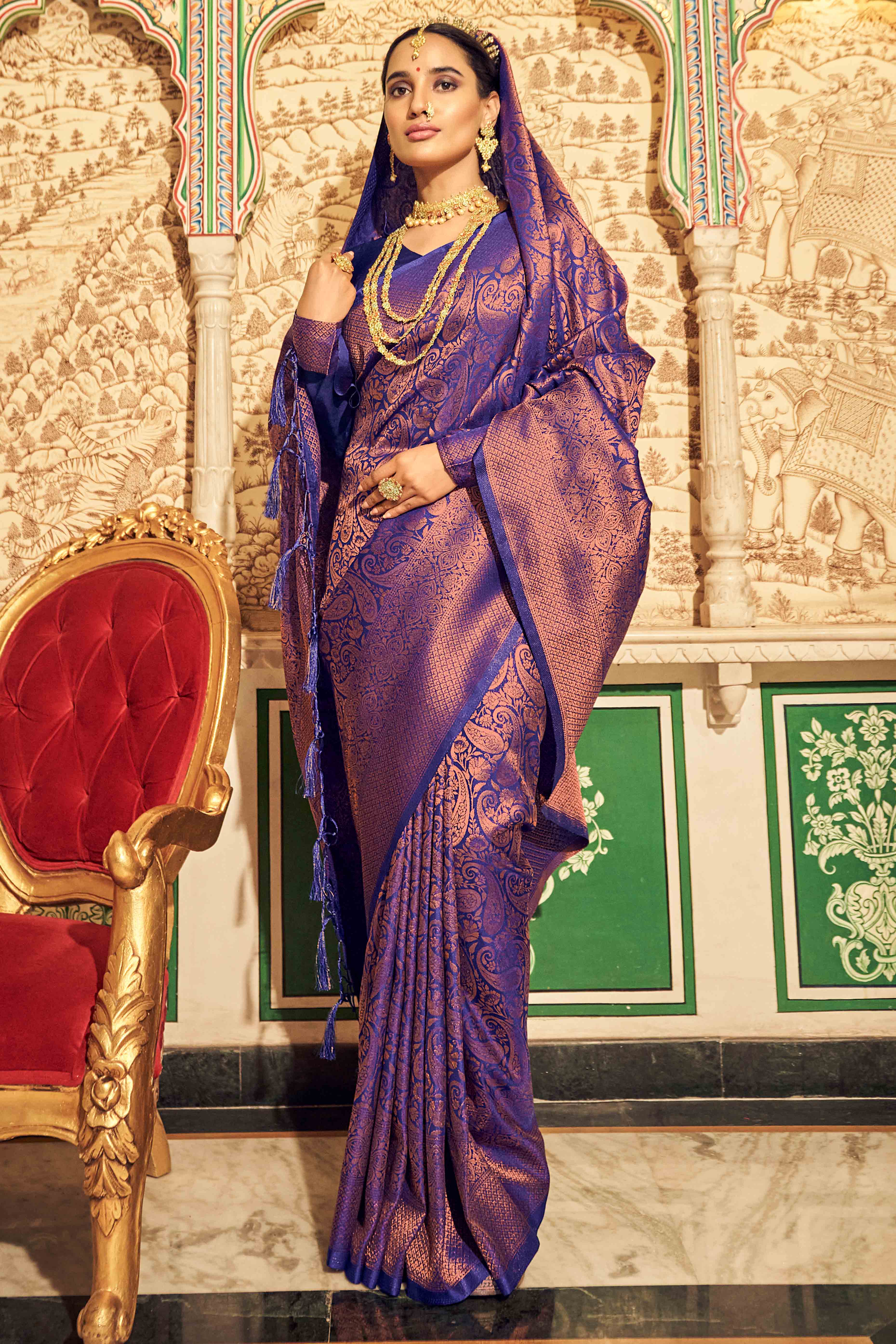 Violet Floral Zari Woven Kanjivaram SIlk Saree