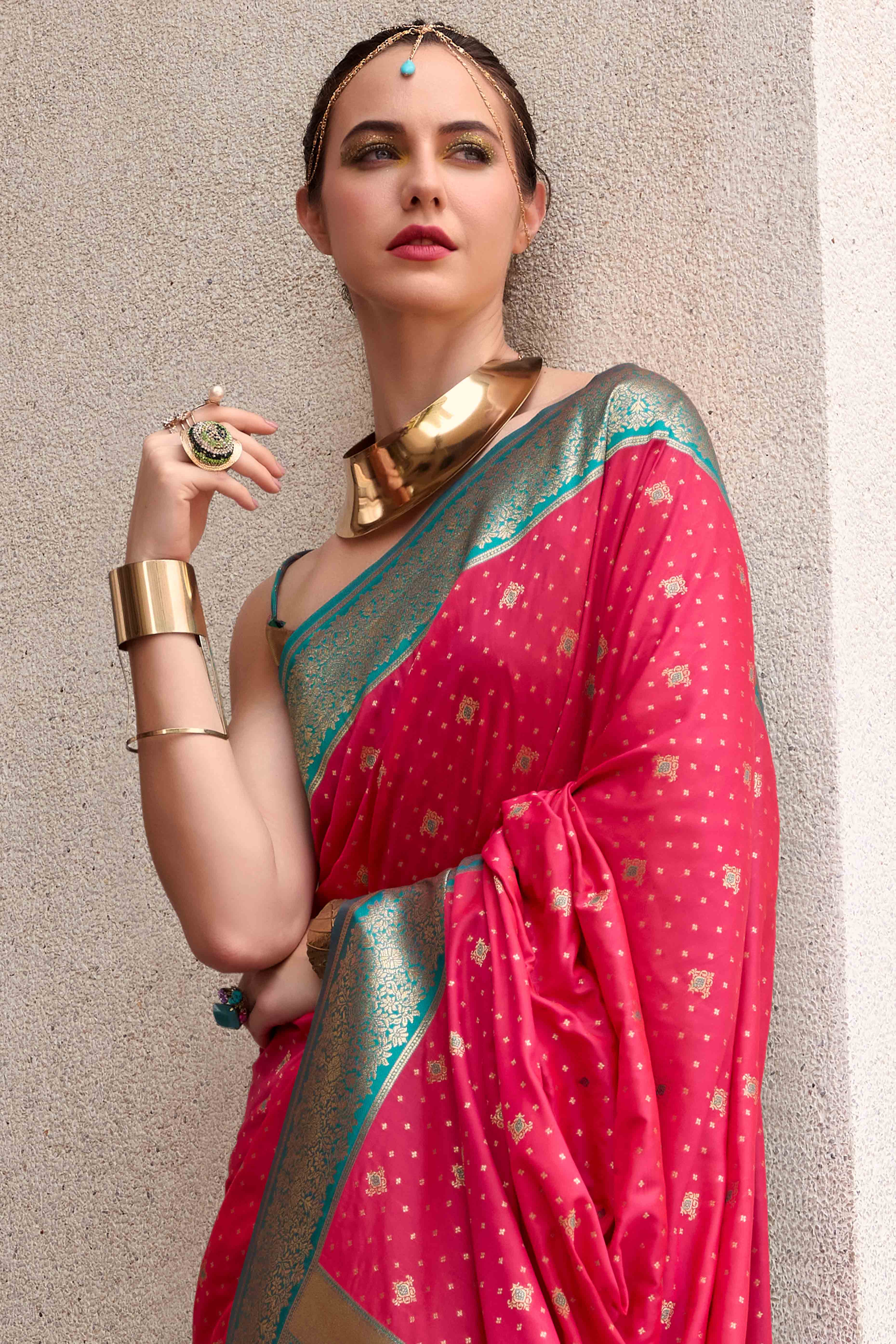 Pink Floral Woven Pure Silk Saree
