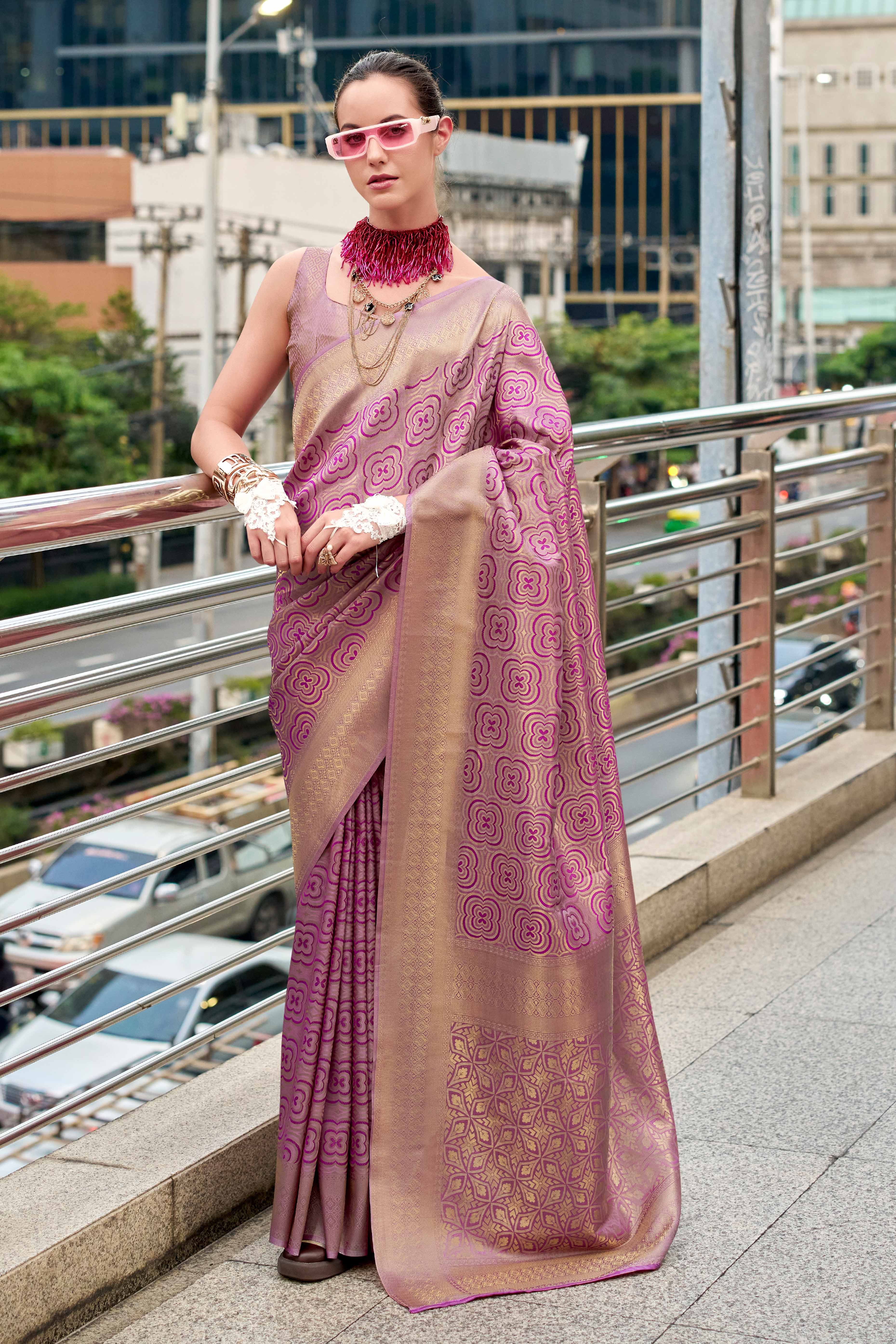 Purple Zari Woven Kanjivaram Silk Saree