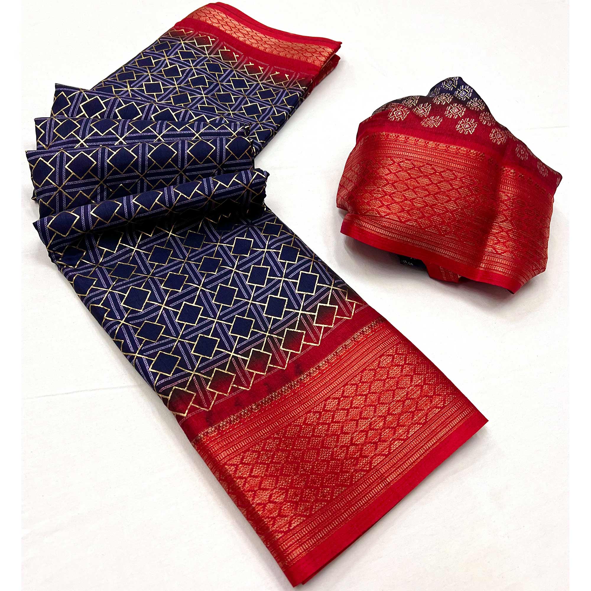 Blue Foil Printed Dola Silk Saree