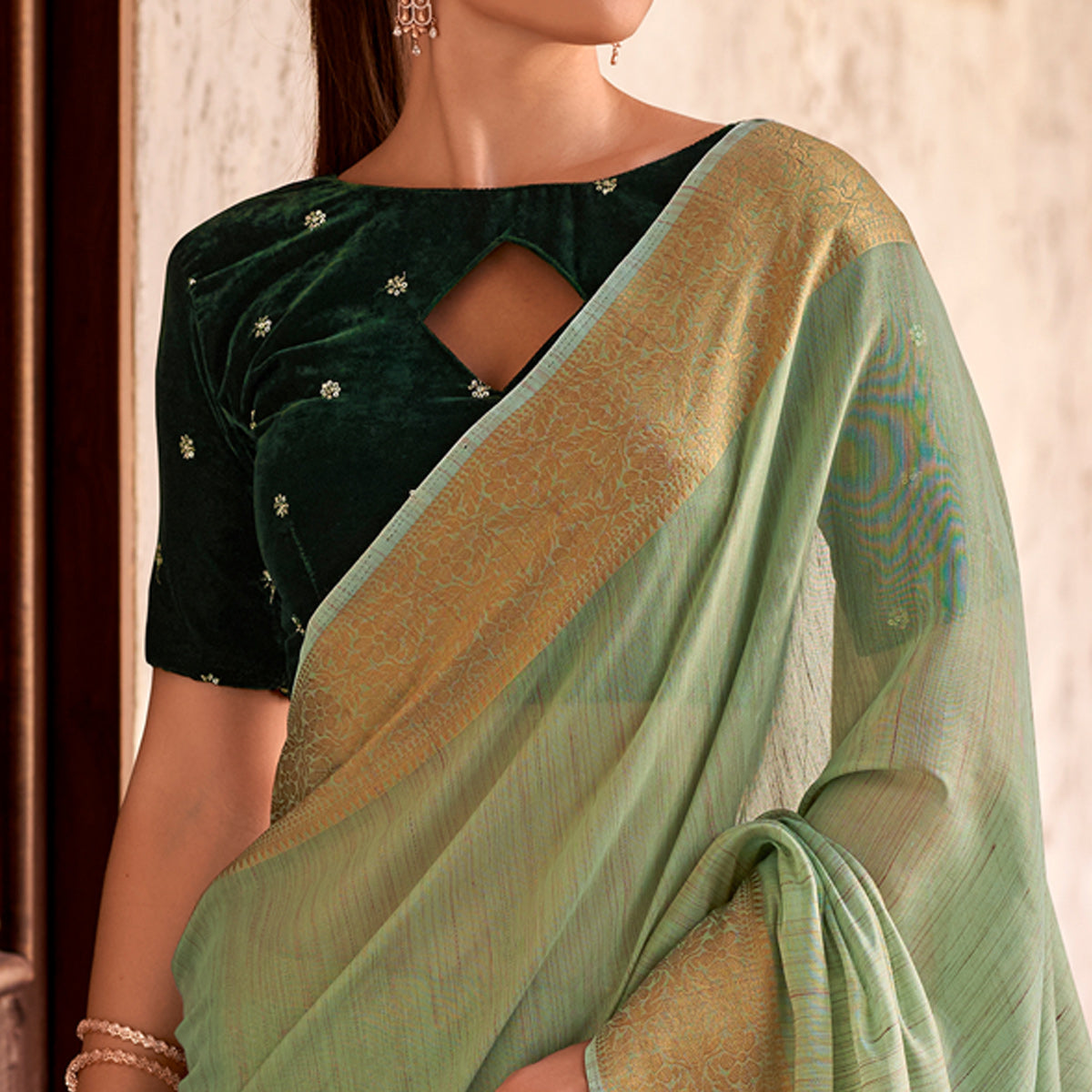 Green Woven Tissue Saree