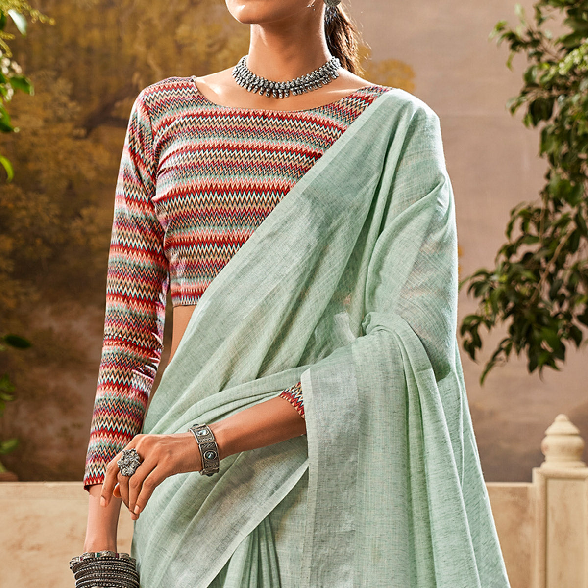 Green Woven Pure Cotton Saree With Tassels