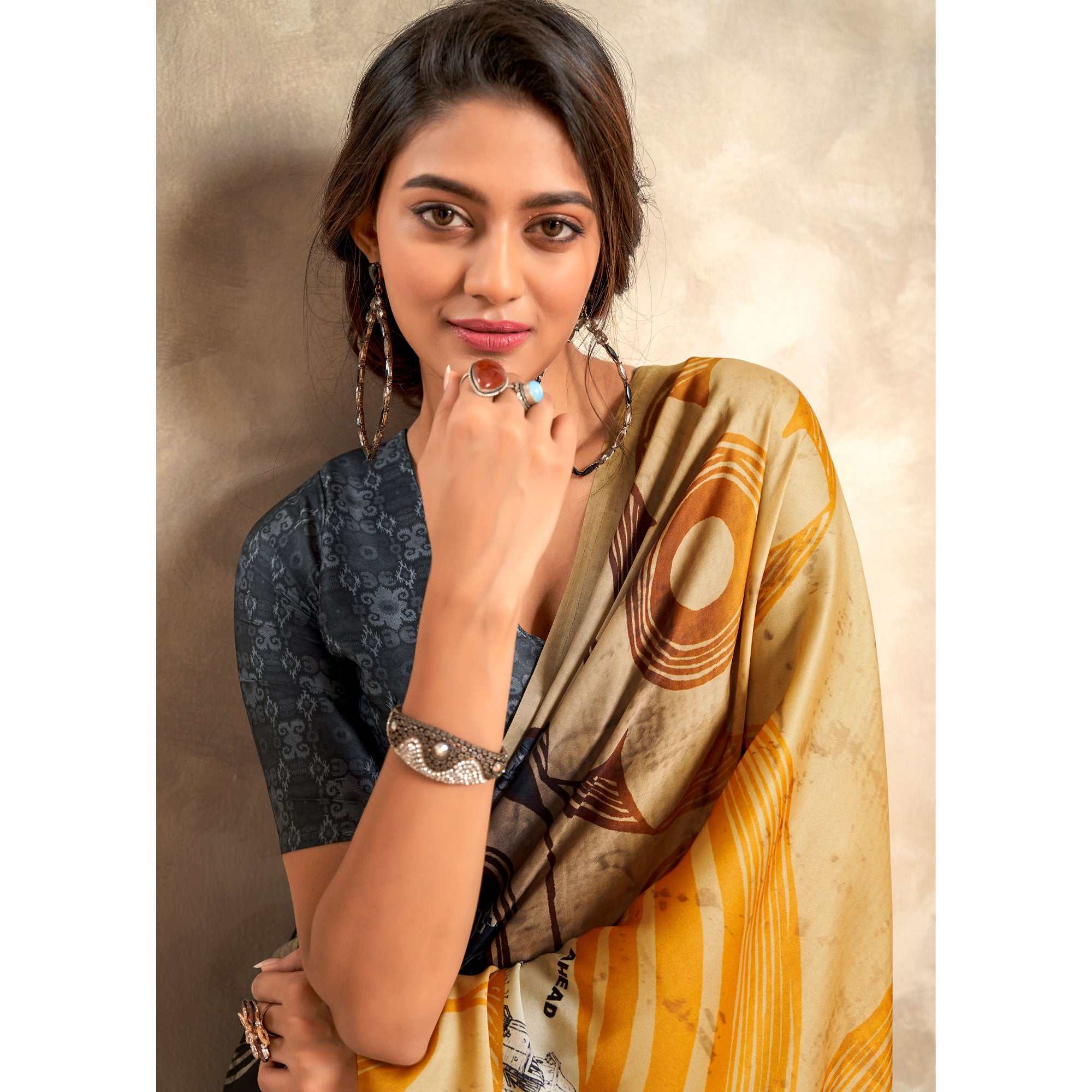 Multicolor Abstract Printed Satin Saree