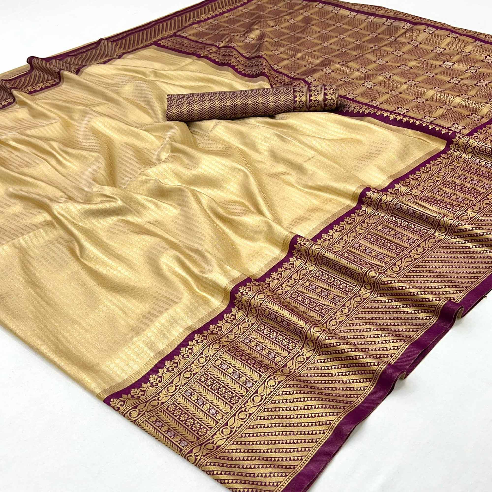 Cream Tissue Silk Saree with Delicate Floral Zari Weaving