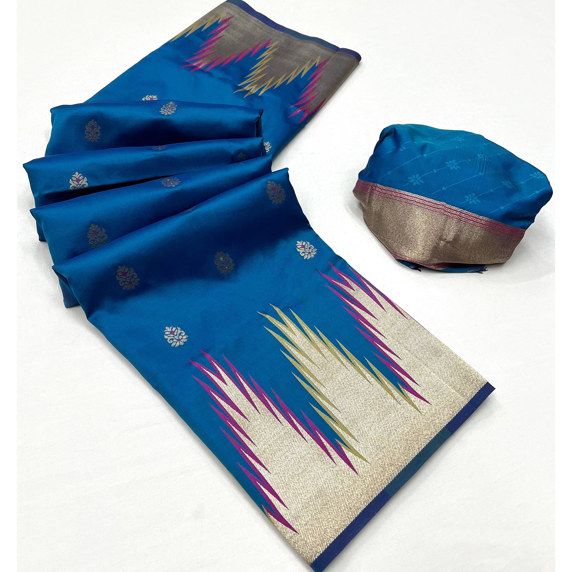 Blue Floral Woven Art Silk Saree