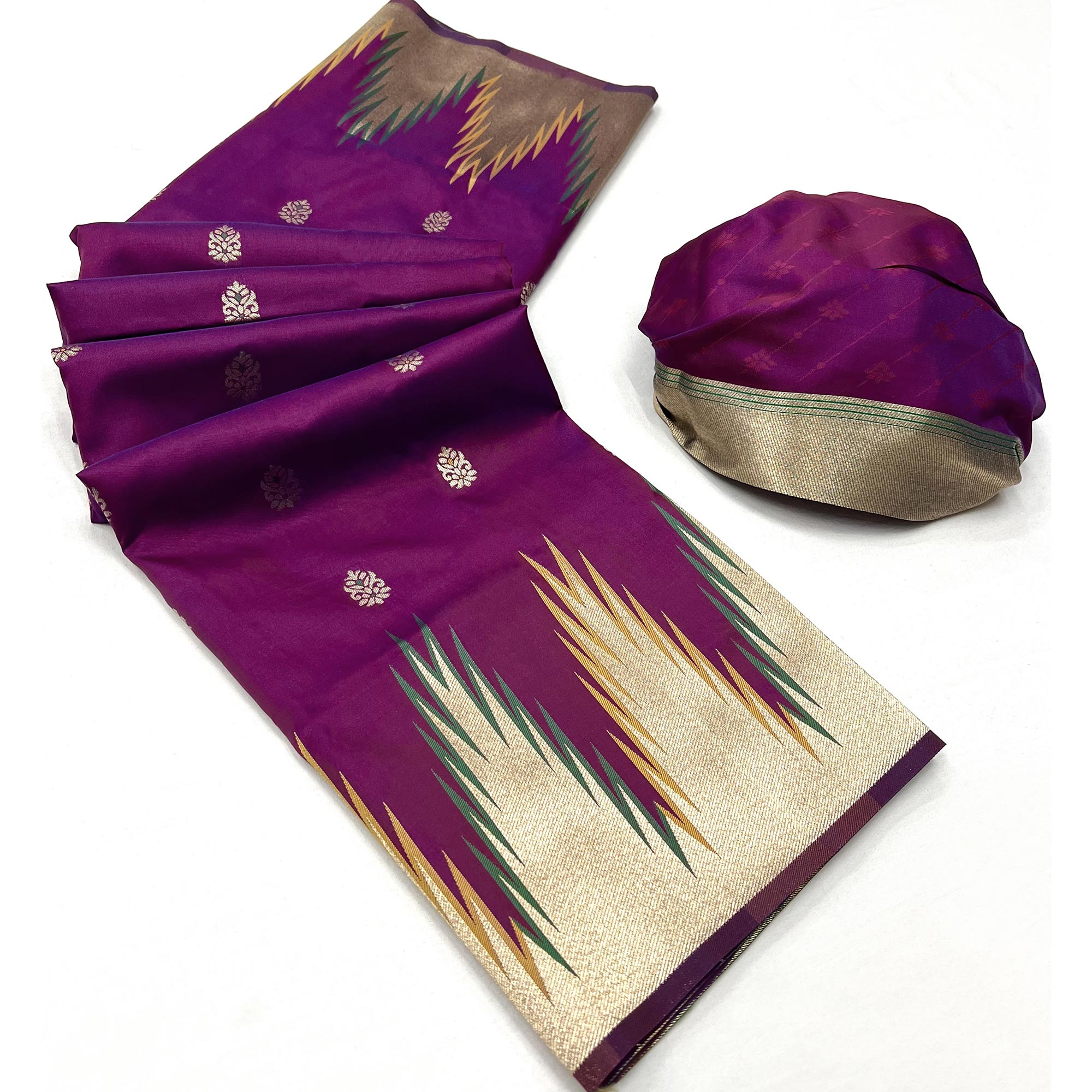 Purple Floral Woven Art Silk Saree