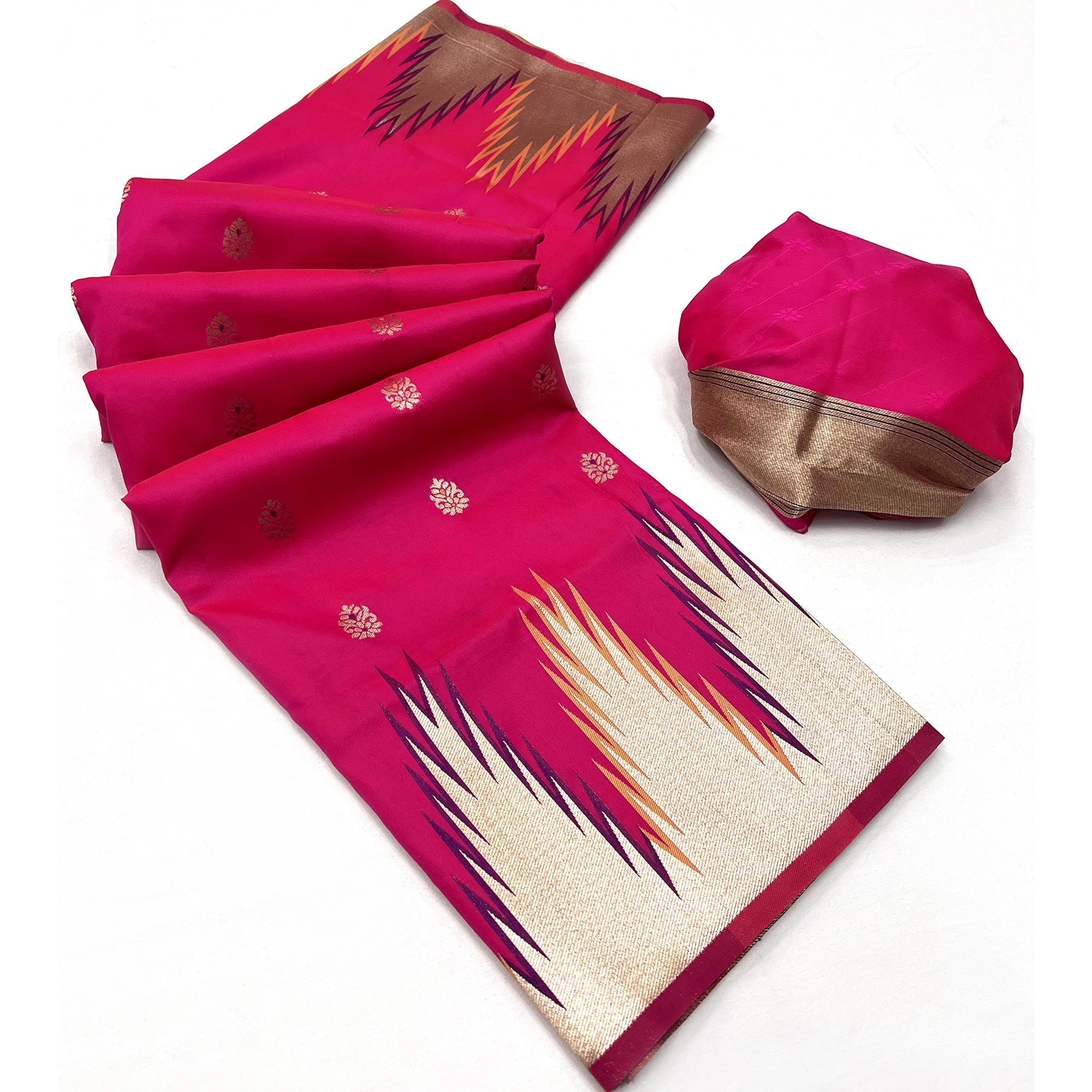 Pink Floral Woven Art Silk Saree