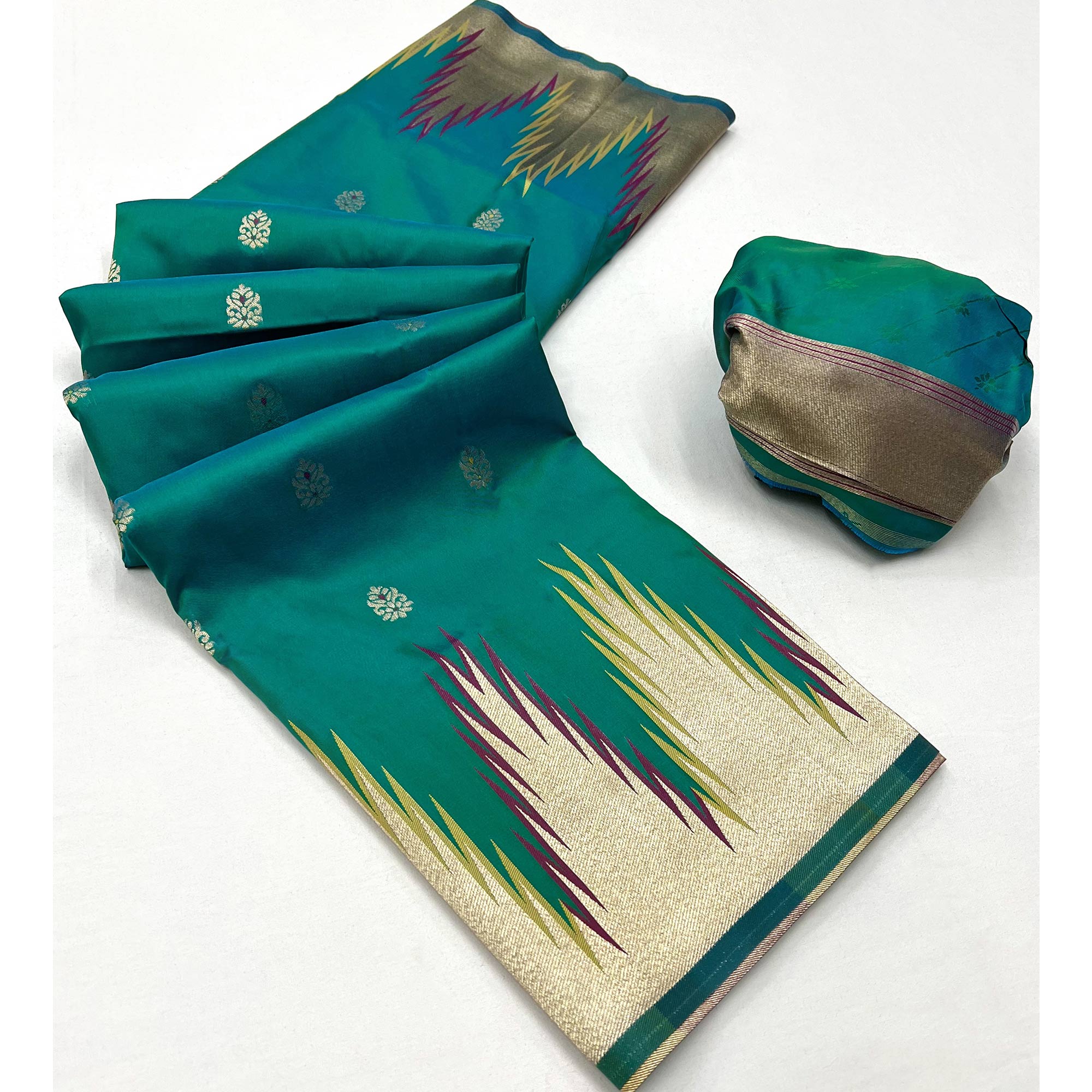 Rama Green Floral Woven Art Silk Saree
