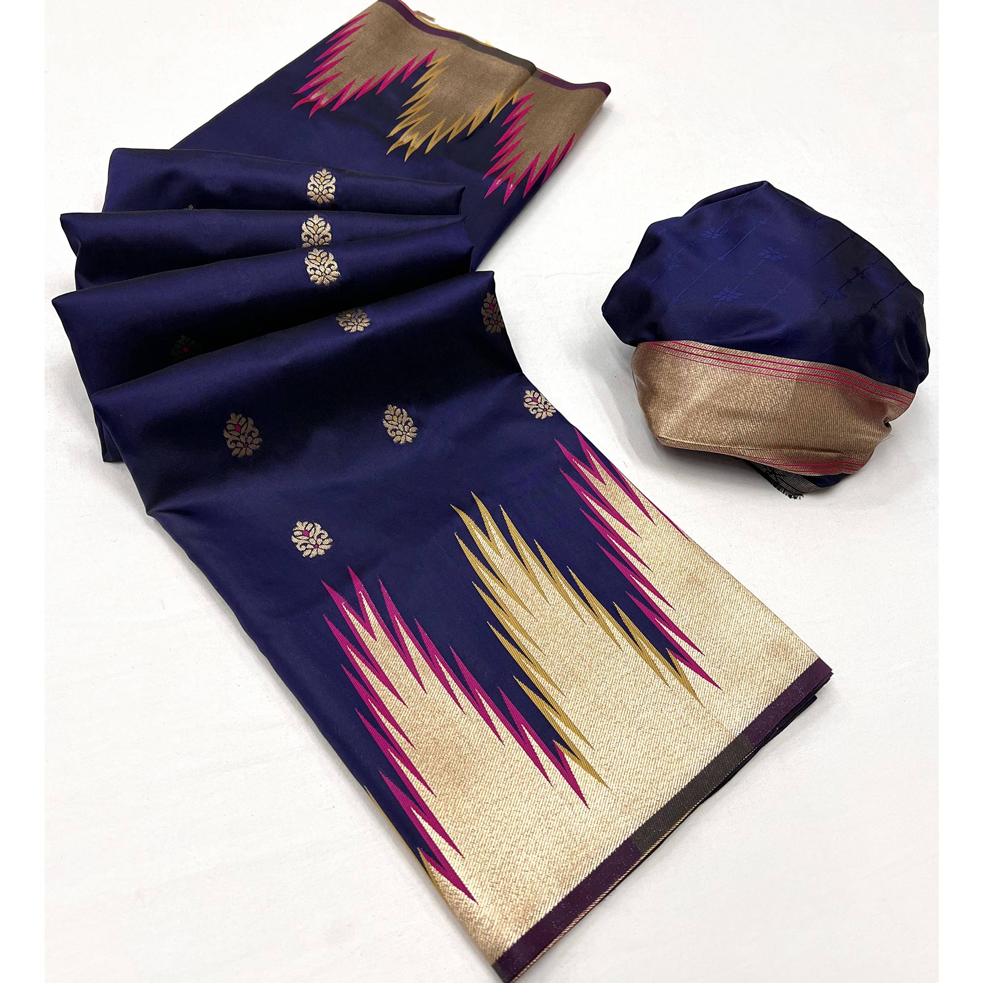 Navy Blue Floral Woven Art Silk Saree