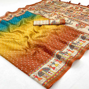 Multicolor Bandhani Printed Maheshwari Cotton Silk Saree for Festive Styling