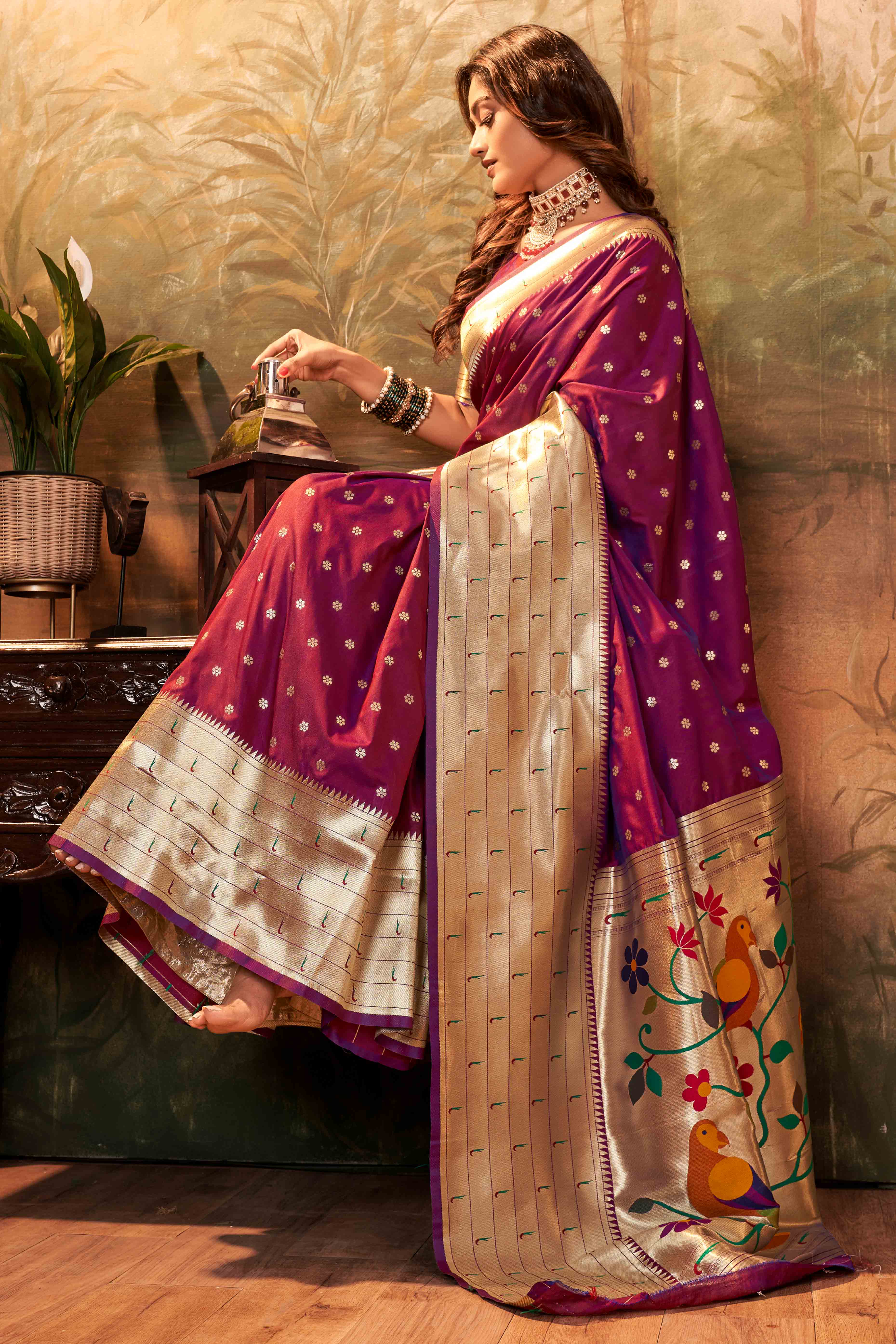 Purple Zari Weaving Pure Silk Paithani Saree