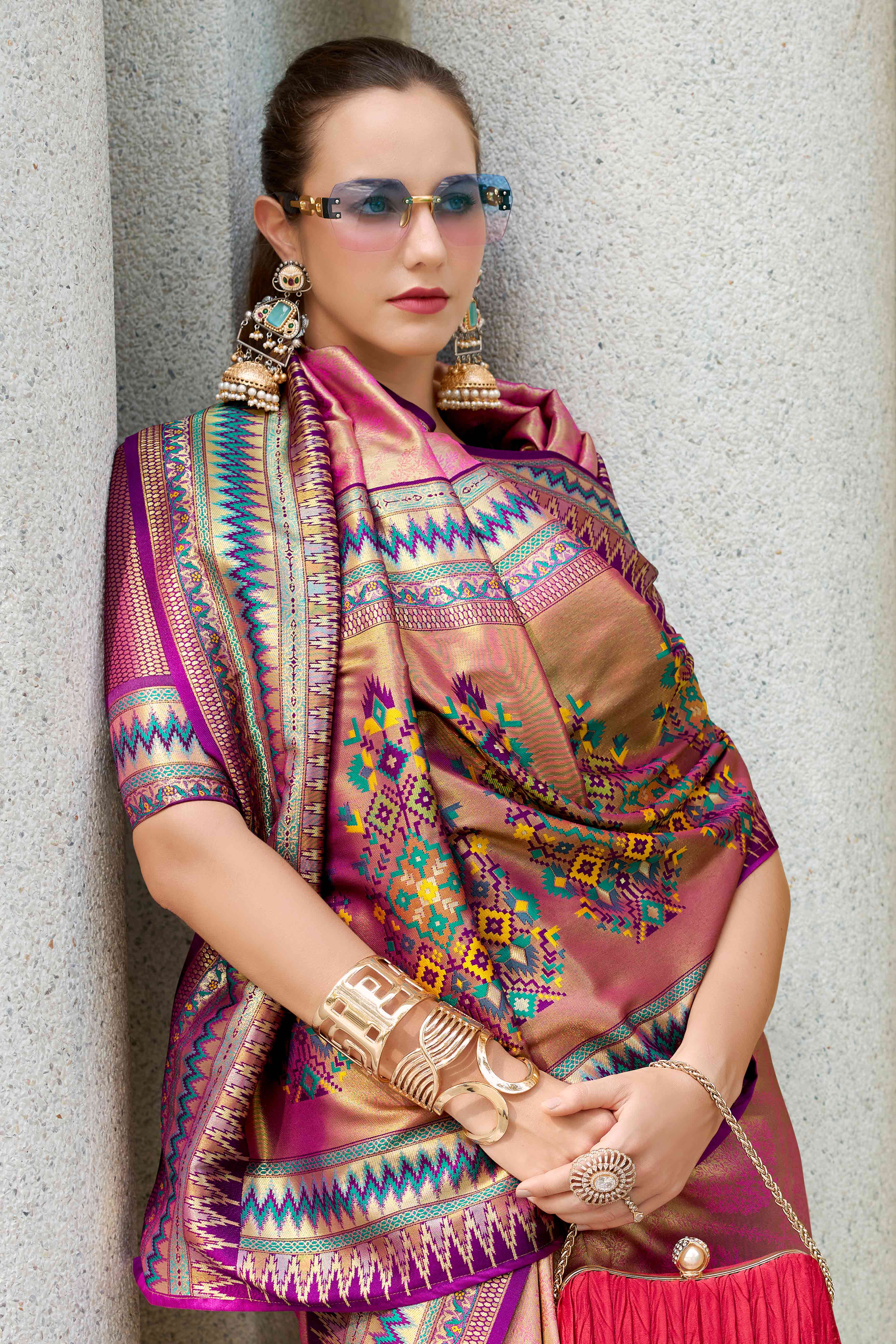 Pink Zari Weaving Tissue Silk Saree