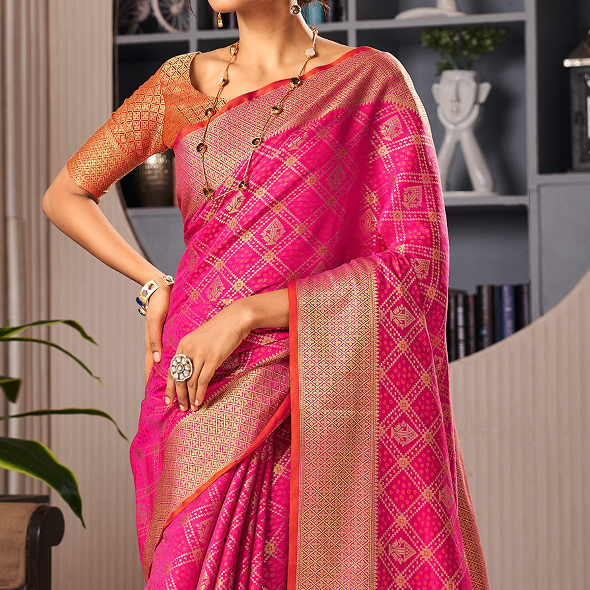 Pink Woven Patola Pure Silk Saree