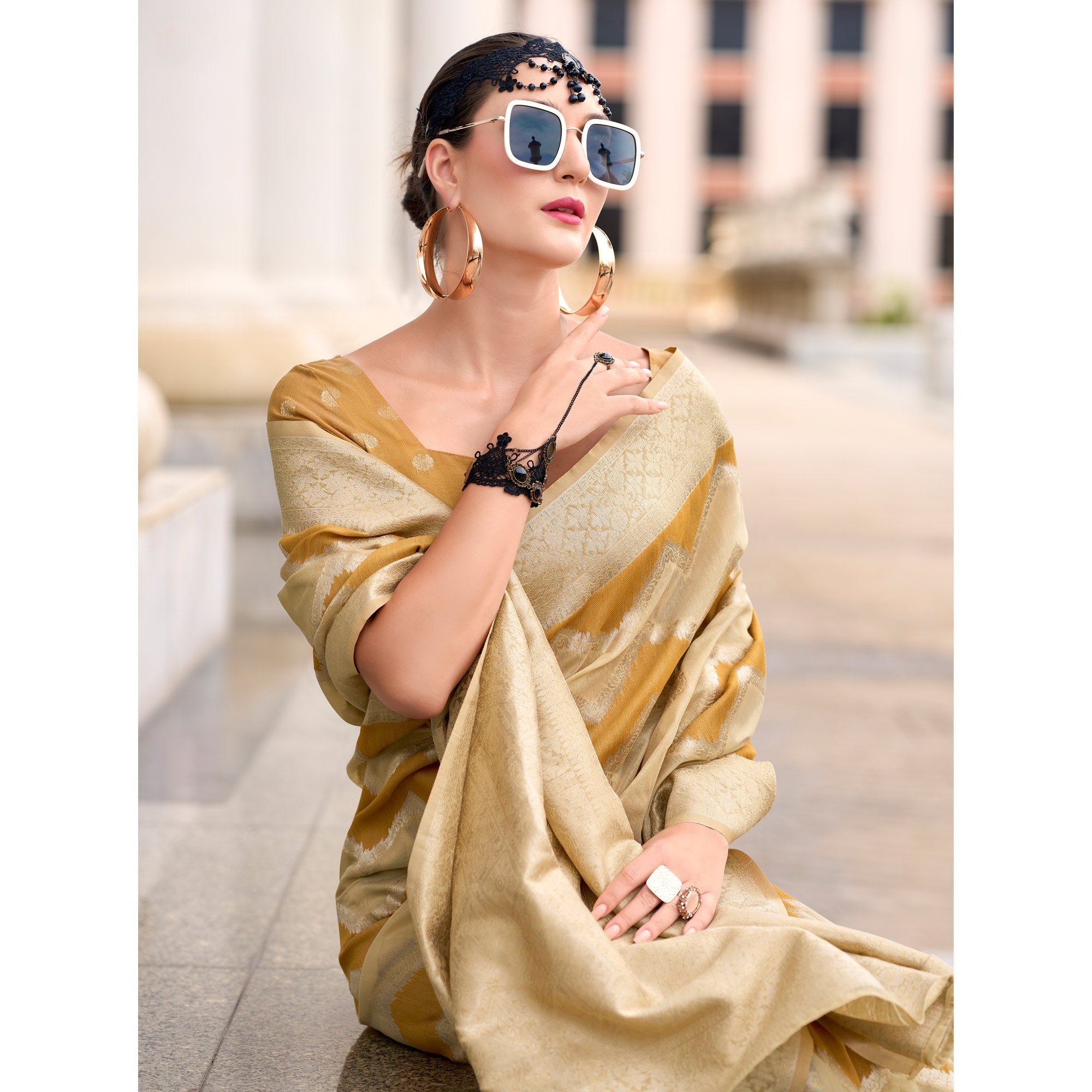 Mustard Woven Cotton Silk Saree