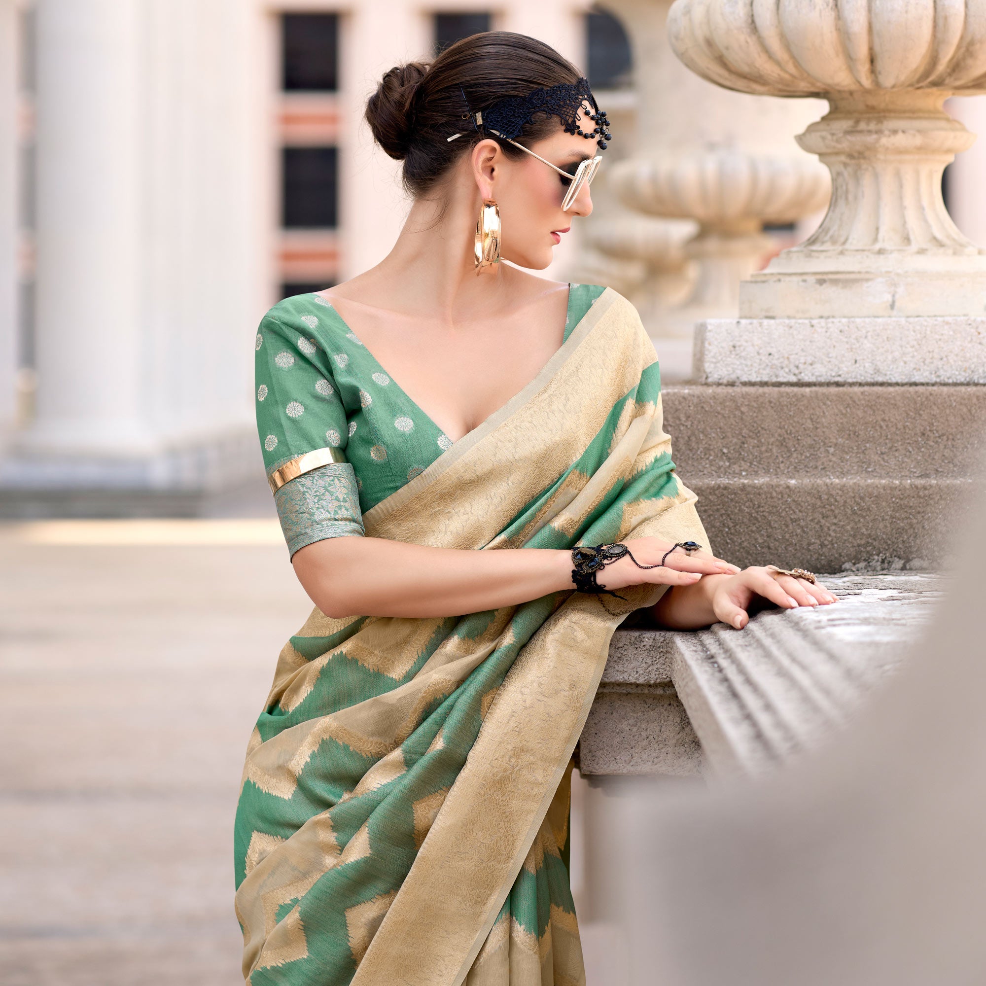 Green Woven Cotton Silk Saree