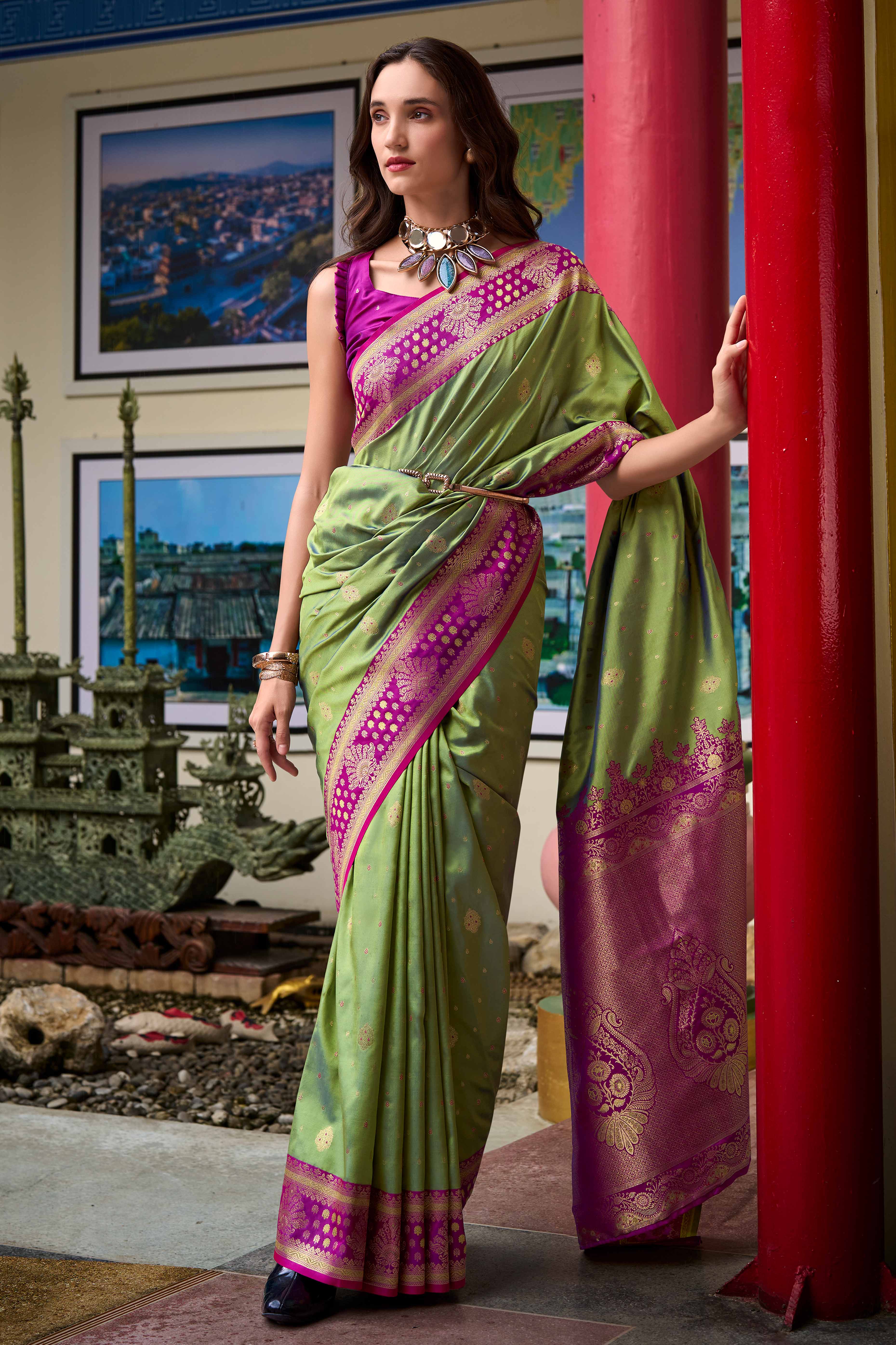 Pure Soft Banarasi Silk Saree in Pistachio Green Hue with Timeless Zari Butti Patterns