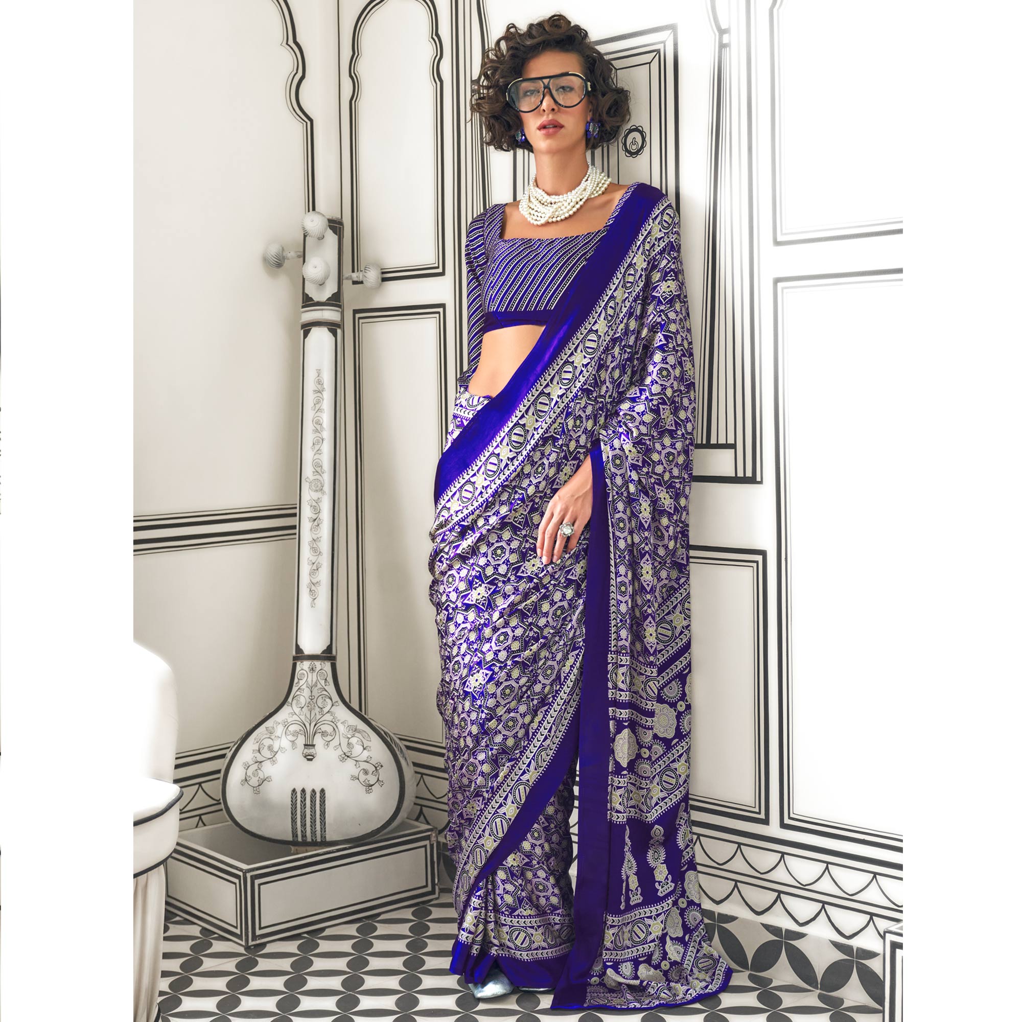 Purple Printed Crepe Saree