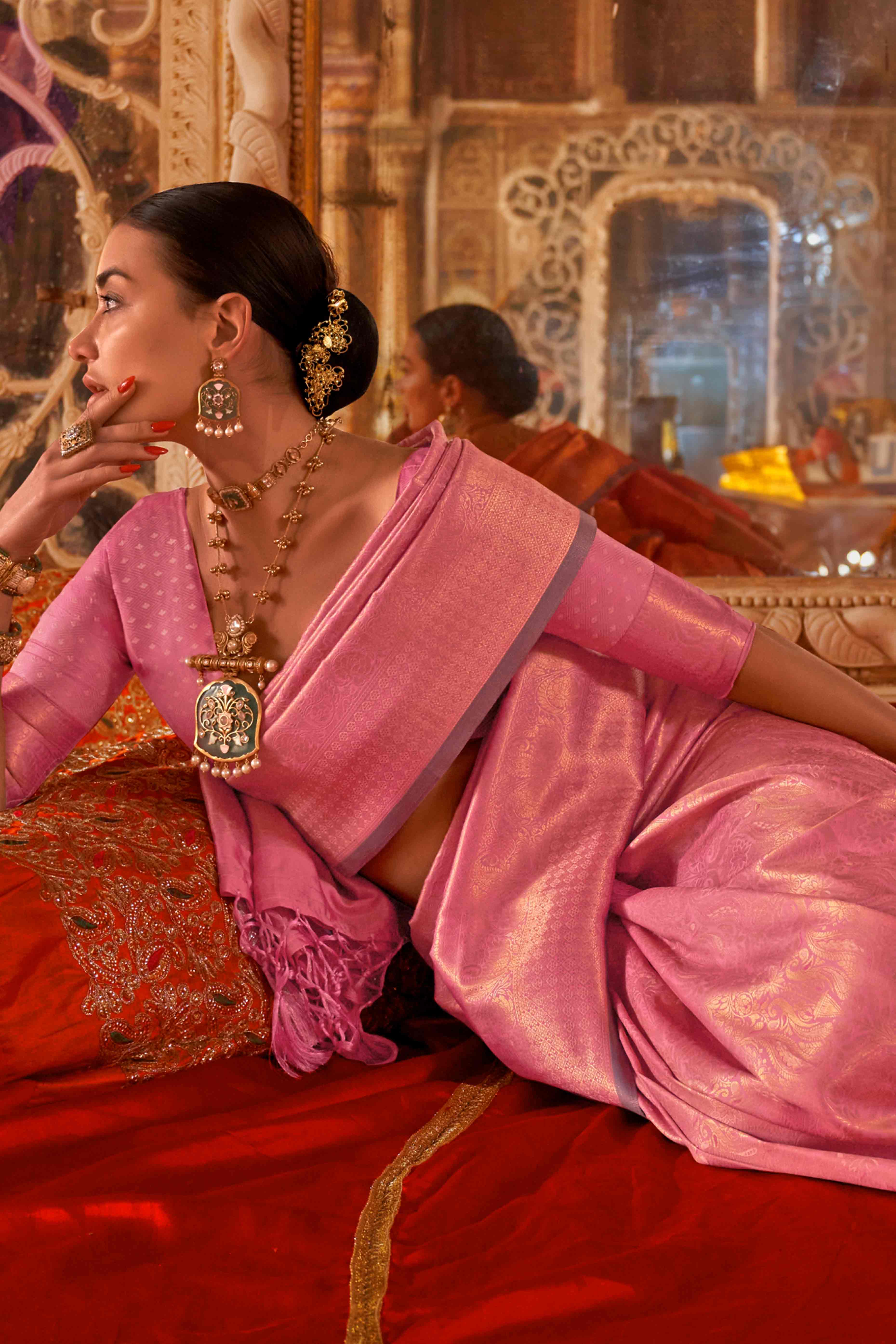 Light Pink Pure Look Banarasi Saree with Classic Zari Brocade Weaving