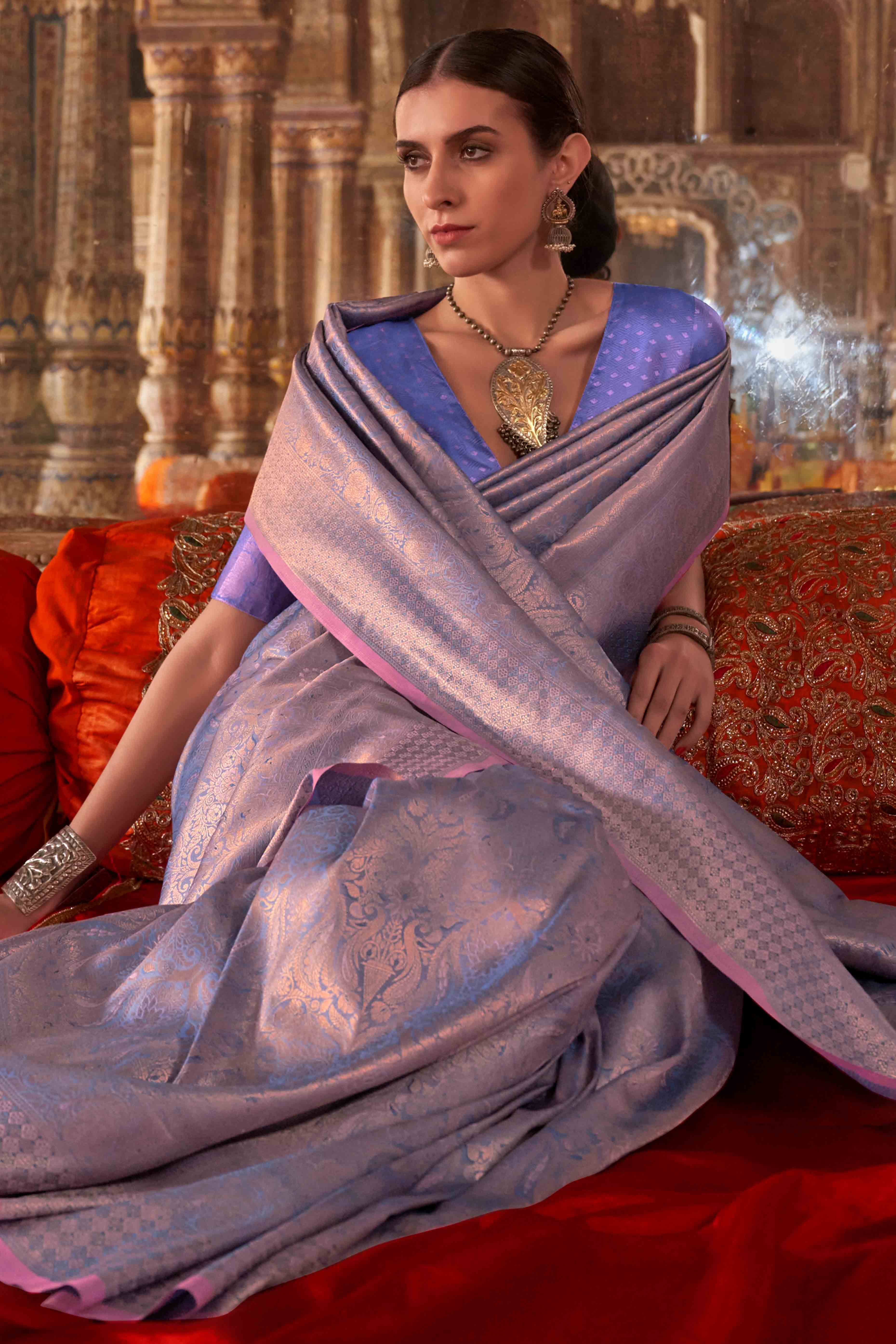 Lavender Pure Look Banarasi Saree with Classic Zari Brocade Weaving